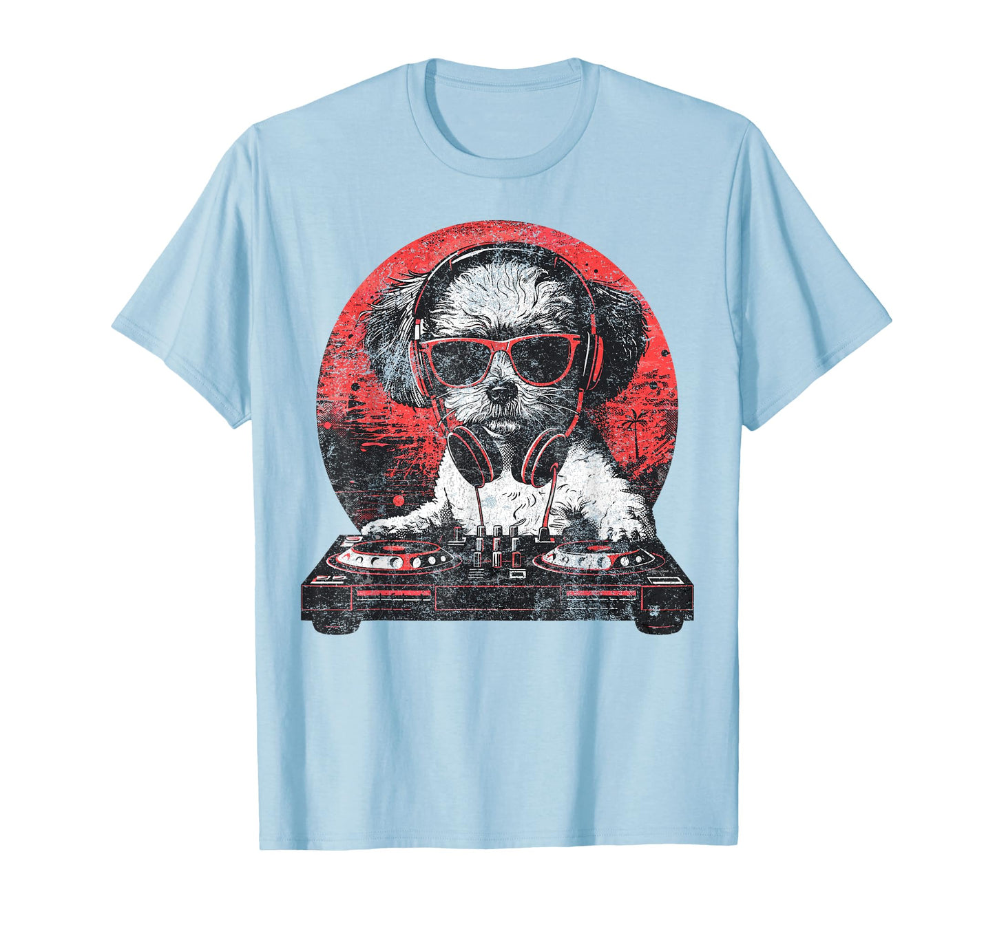 Funny Retro Cool House DJ Shih Tzu Dog Disco Headphone Tech Men Women T-Shirt