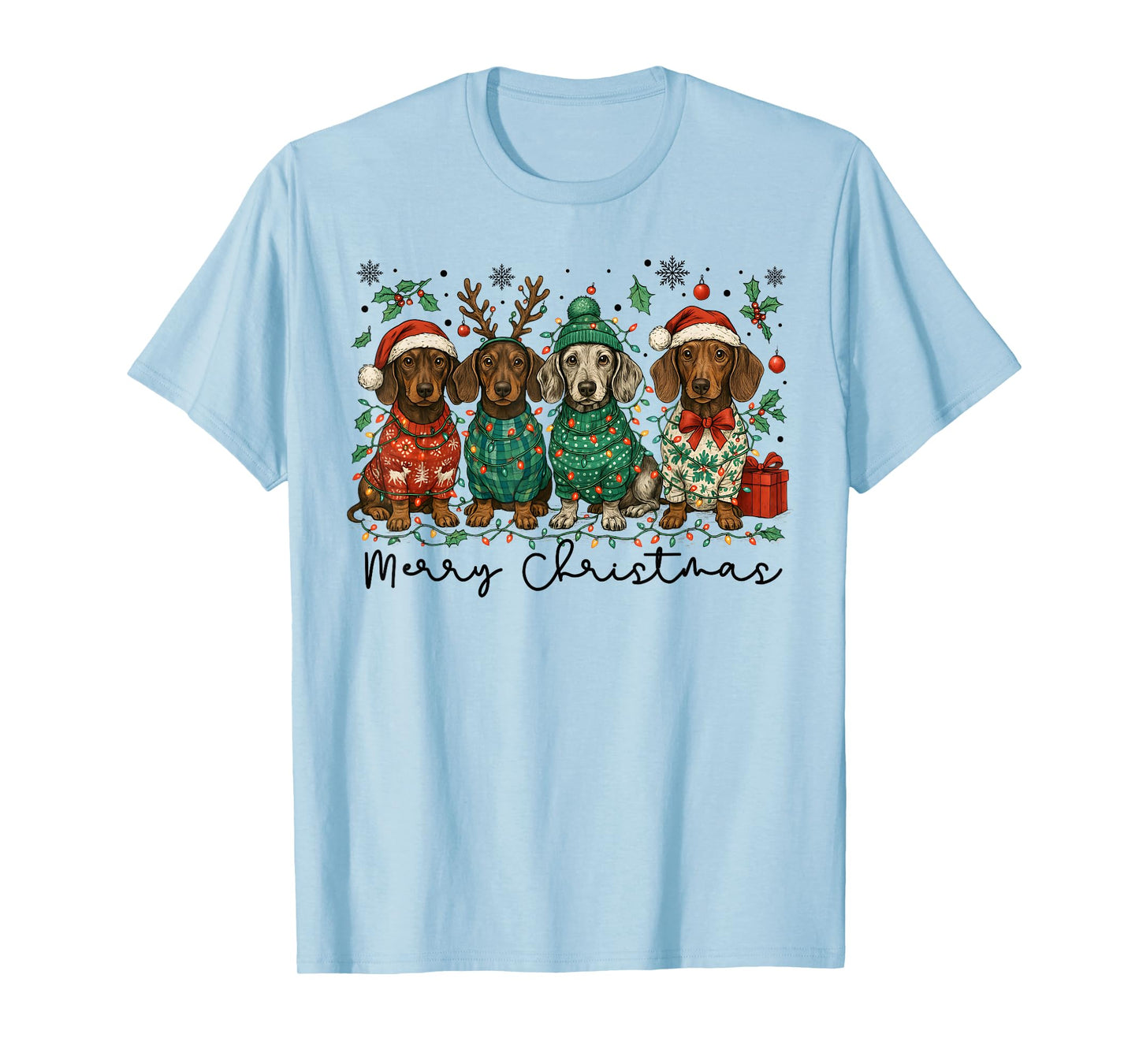 Merry Christmas Dachshund Dog Retro Xmas Puppy Men Women Kid T-Shirt