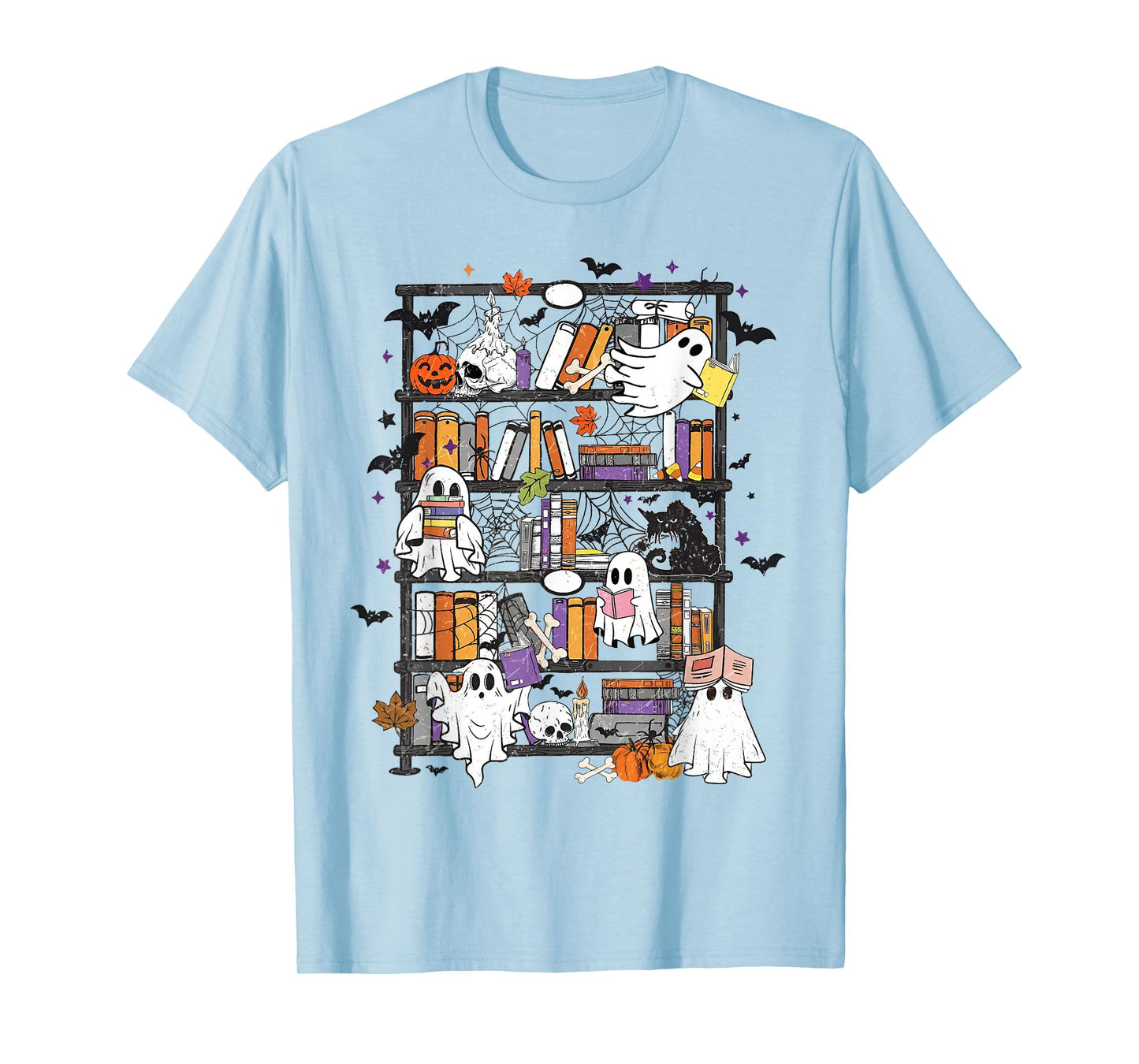 Funny Ghost Book Reading Books Lover Teacher Happy Halloween T-Shirt