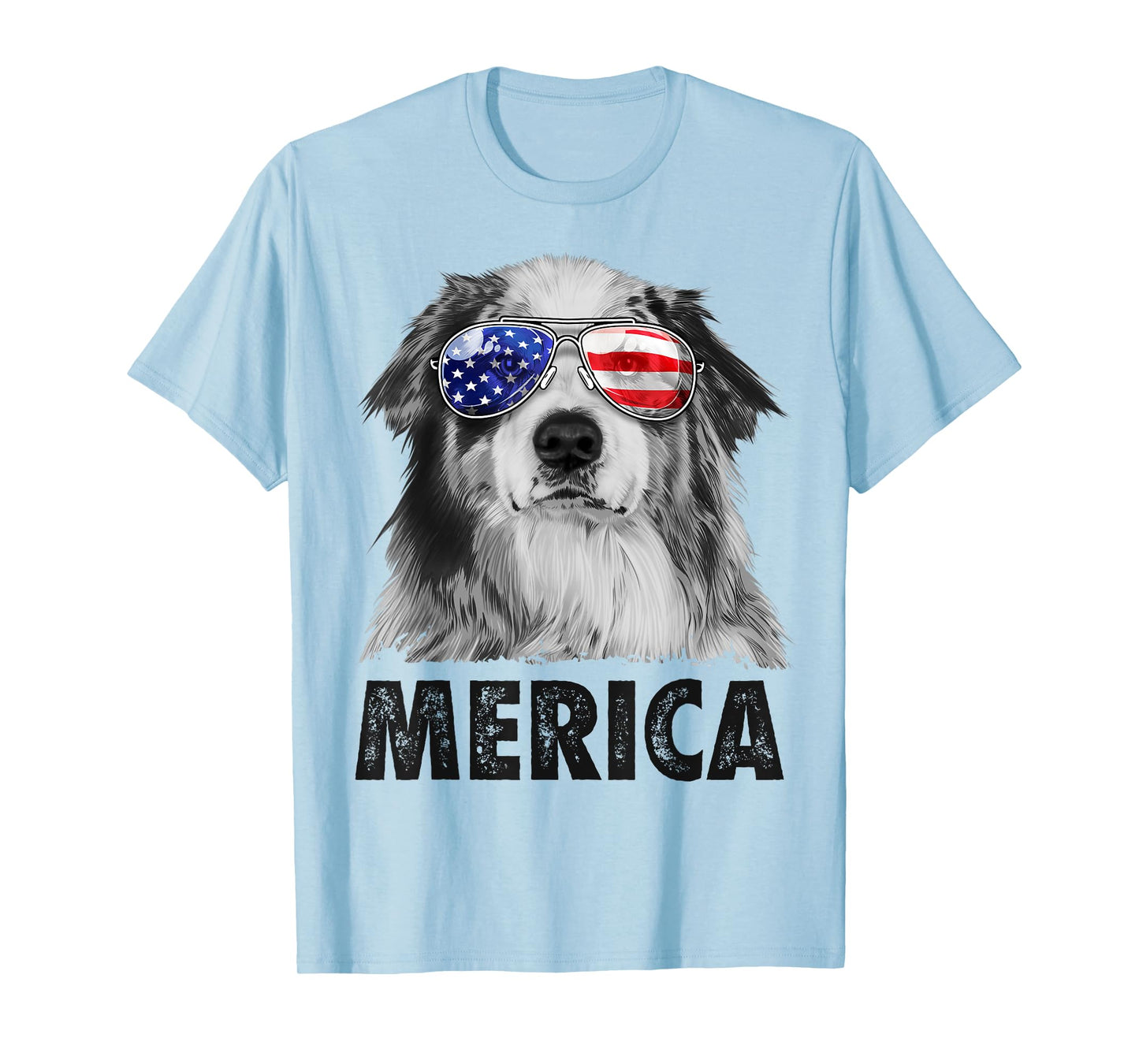 Aussie Australian Shepherd 4th of July Merica American Flag T-Shirt