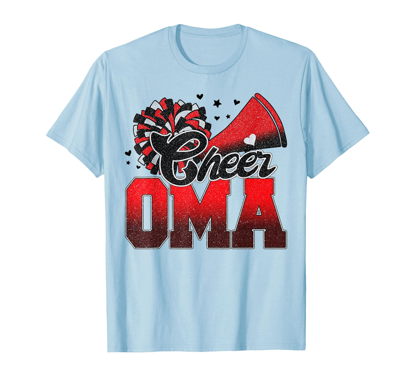 Cheer Oma Cheer Leader Gift Biggest Fan Black Red Pom Pom T-Shirt