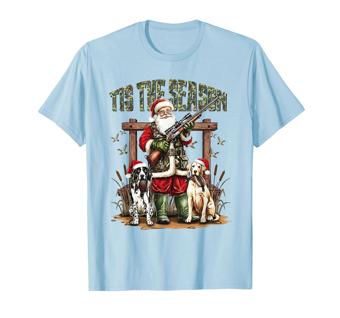 Camo Santa Tis The Season Hunter Christmas Hunting Dogs Boys T-Shirt