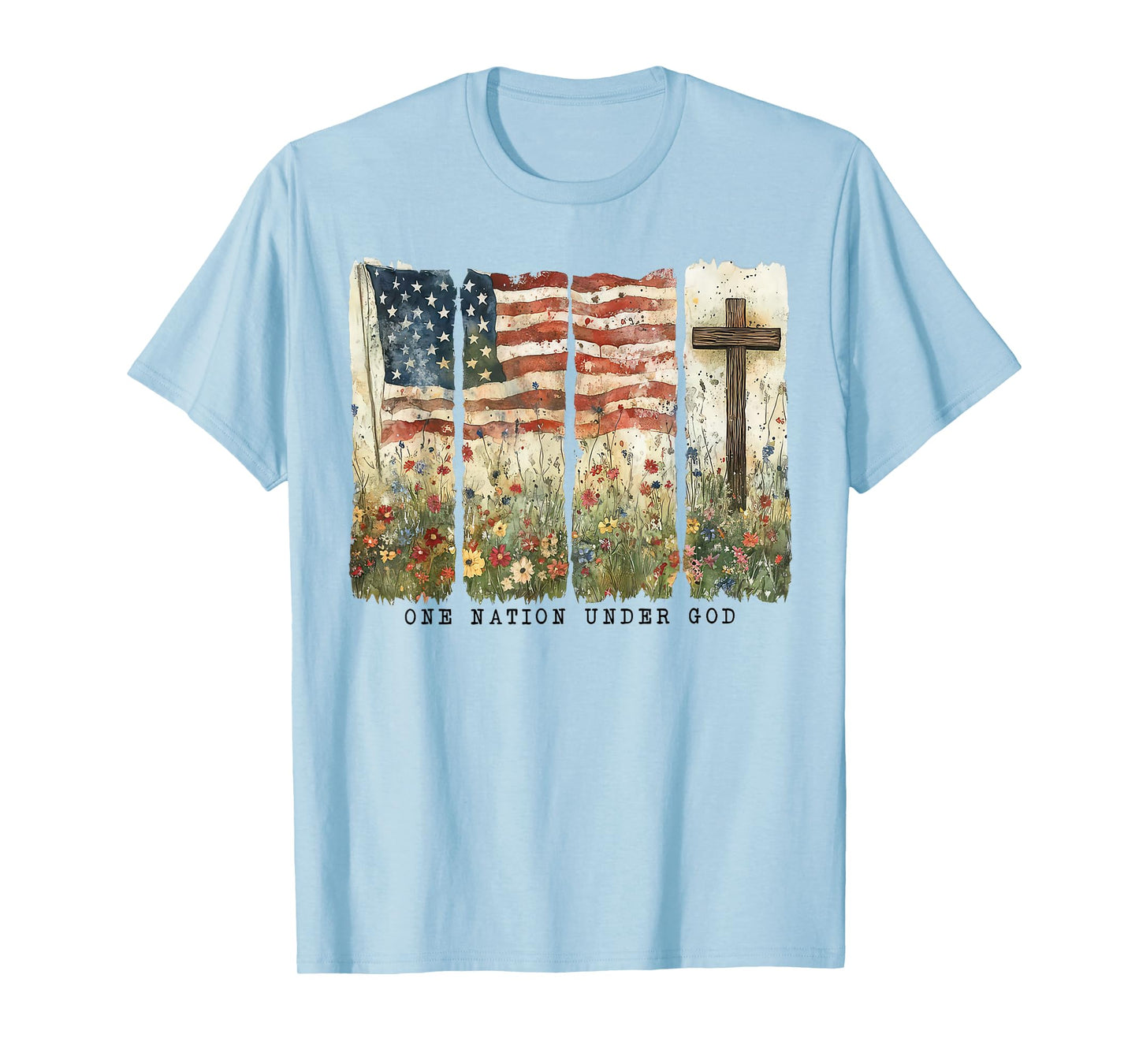 One Nation Under God Flag 4th Of July Patriotic Christian T-Shirt