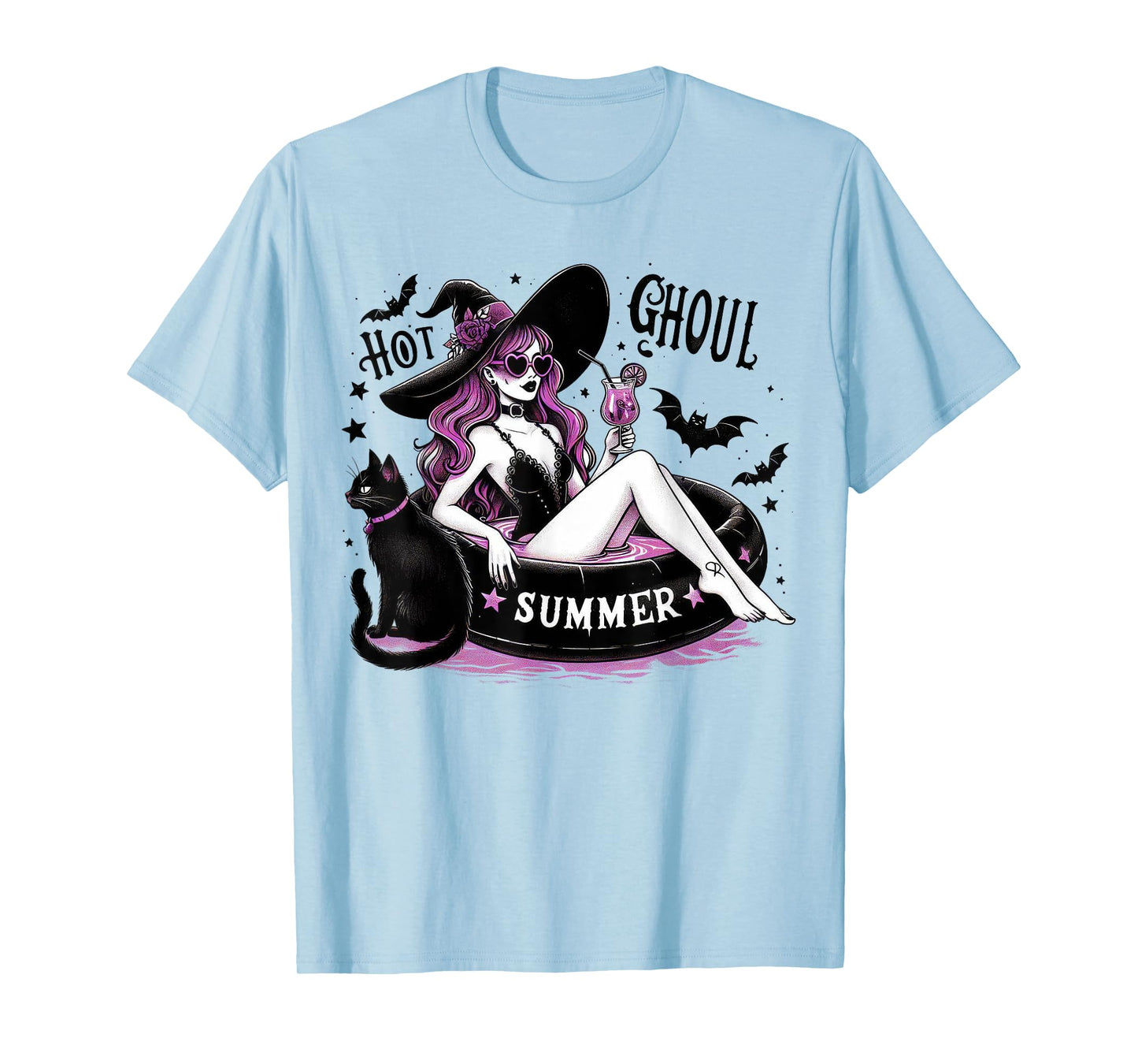 Funny Halloween Witch Hot Ghoul Summer Witchy Cat Womens T-Shirt