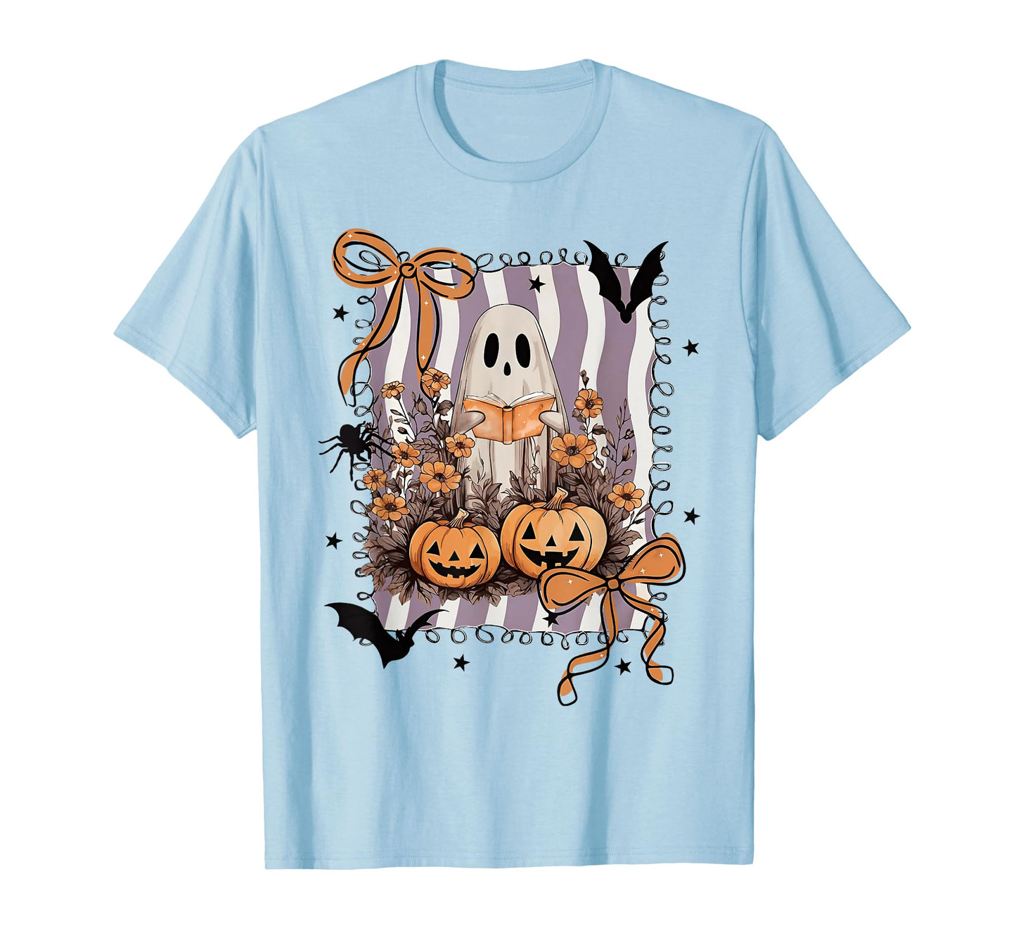 Coquette Bow Spooky Teacher Ghost Halloween Trick Or Teach T-Shirt