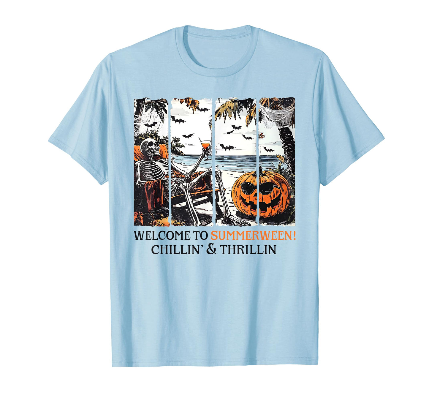 Summerween Skeleton Beach Party Halloween Summer Vibes Funny T-Shirt