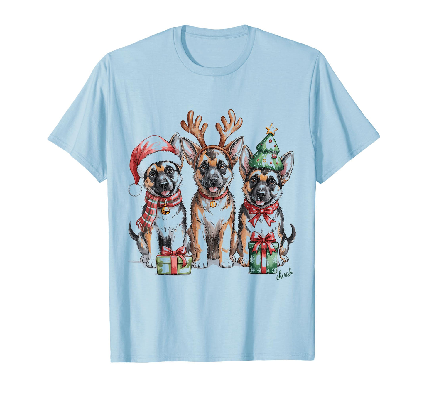 German Shepherds Santa Hat Funny Christmas T-Shirt