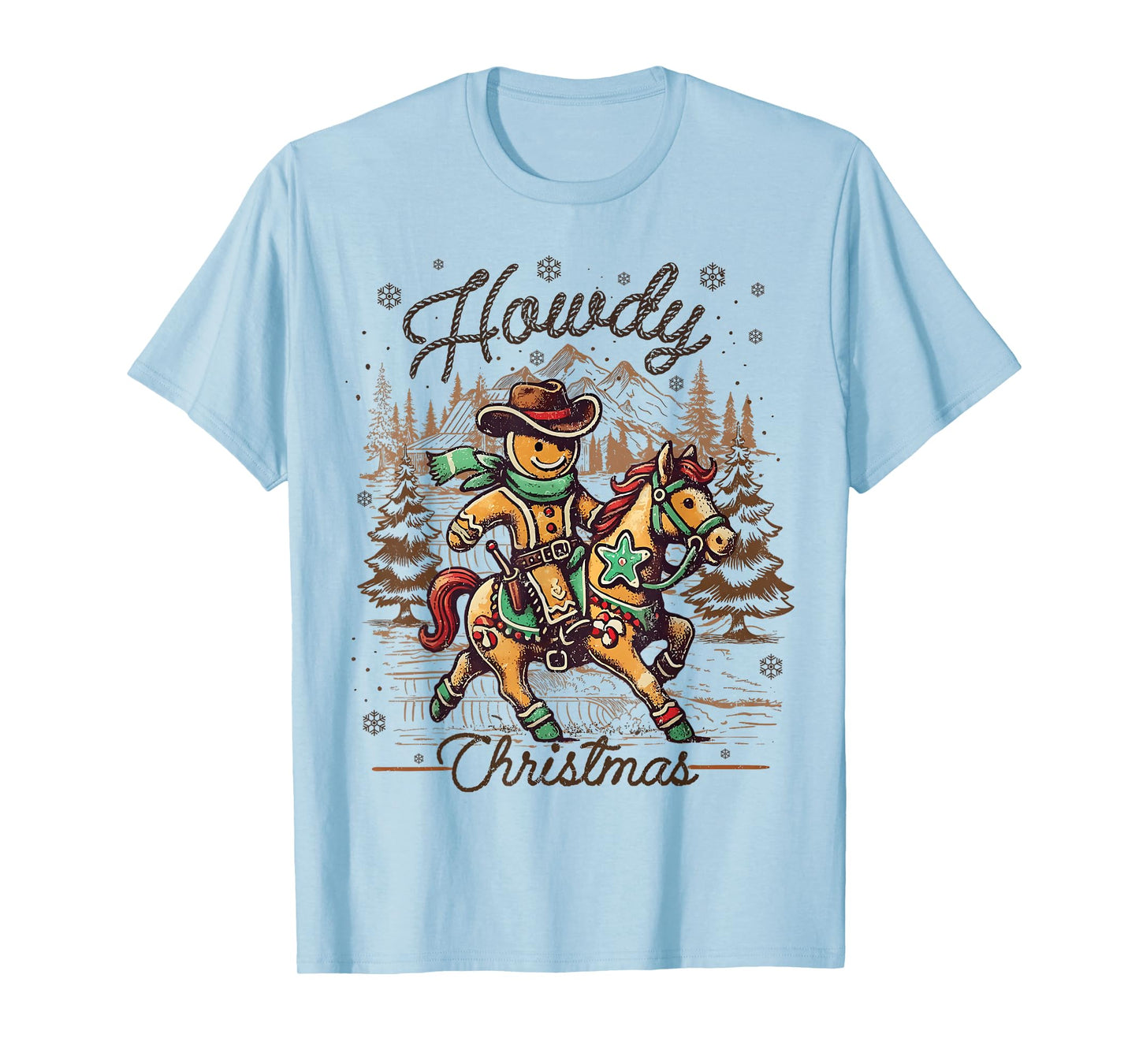 Howdy Christmas Gingerbread Cowboy Ride Horse Western Xmas T-Shirt