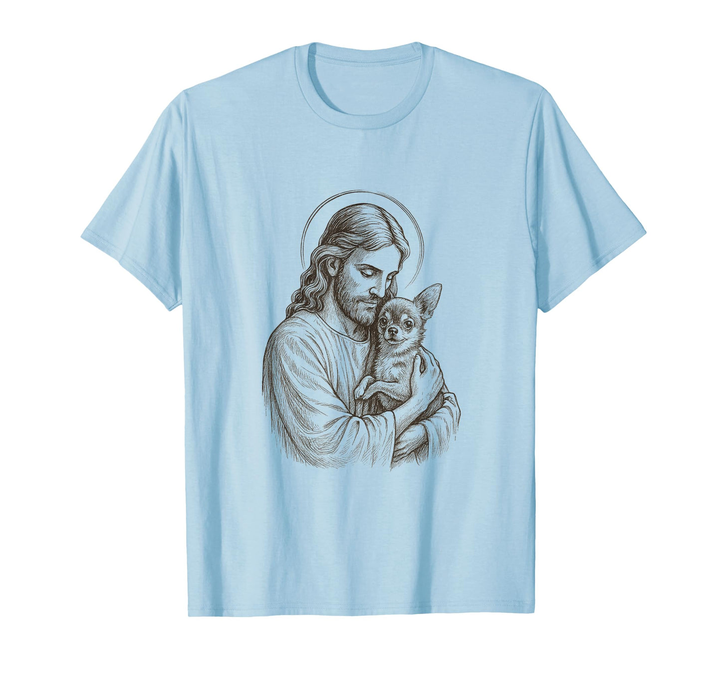 Faithful Chihuahua with Jesus Crown-Funny Religious Dog Art T-Shirt