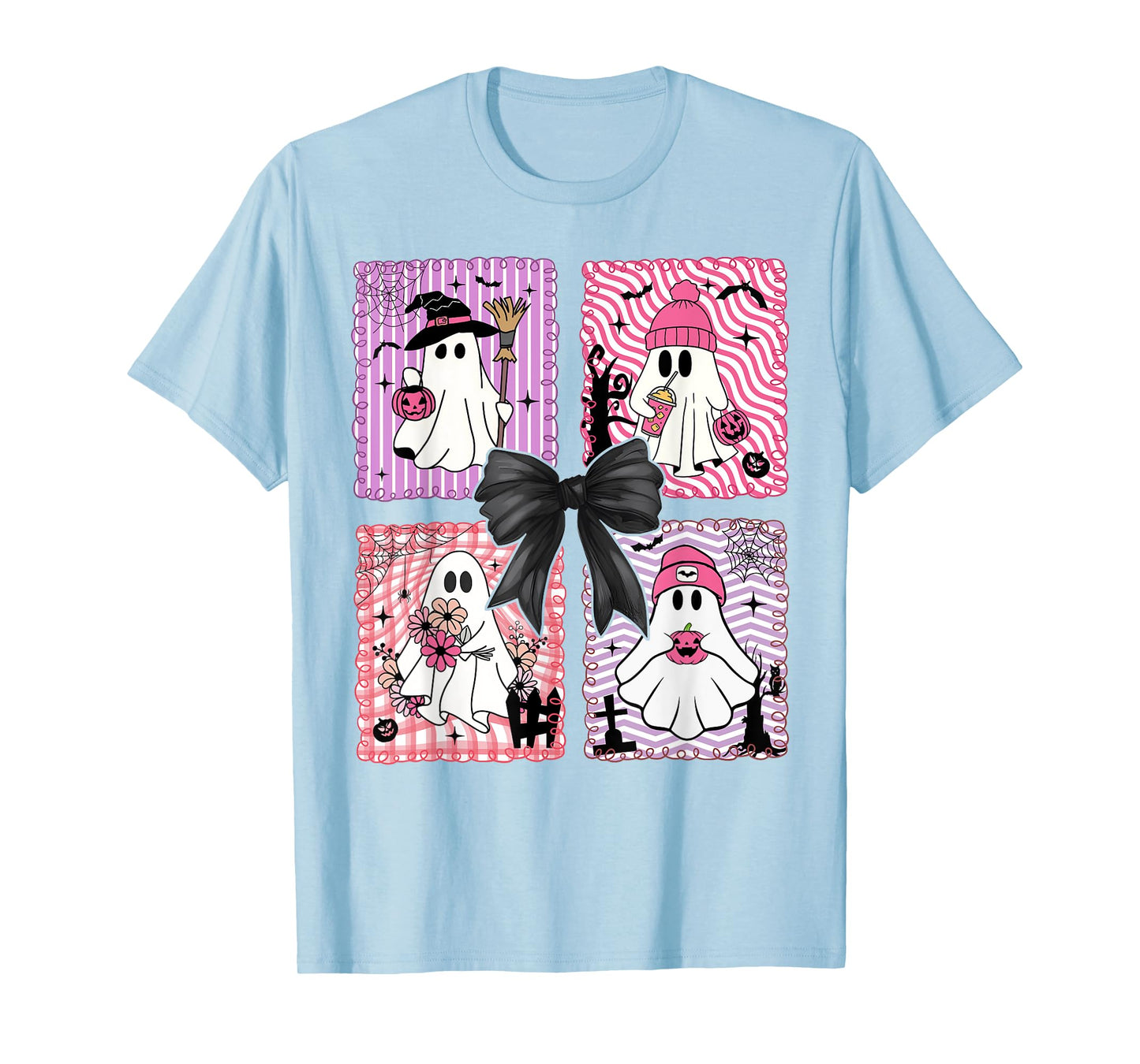 Halloween Ghost Coquette Bow Spooky Season Womens Girls T-Shirt