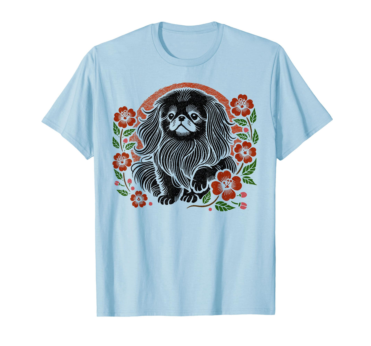 Pekingese Dog Retro Japanese Cherry Blossoms Cute Floral T-Shirt