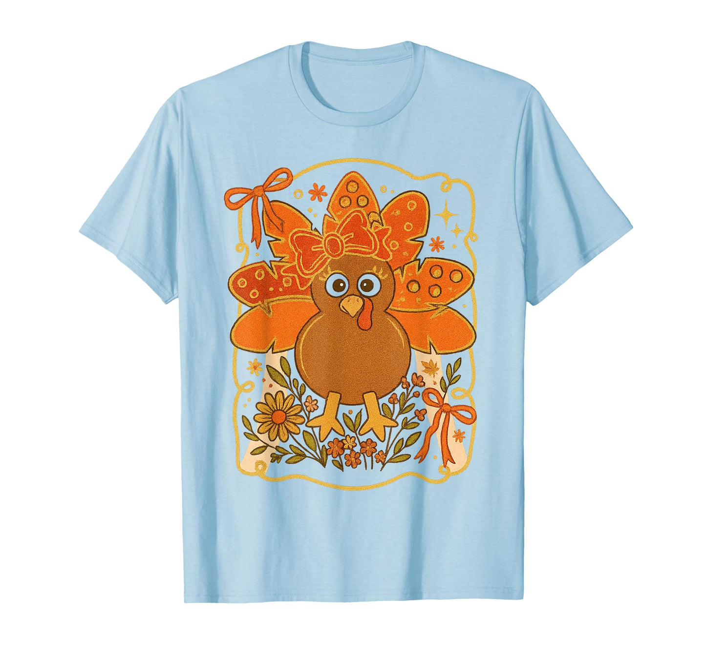 Preppy Turkey Thanksgiving Vintage Boho Floral Fall Vibes T-Shirt