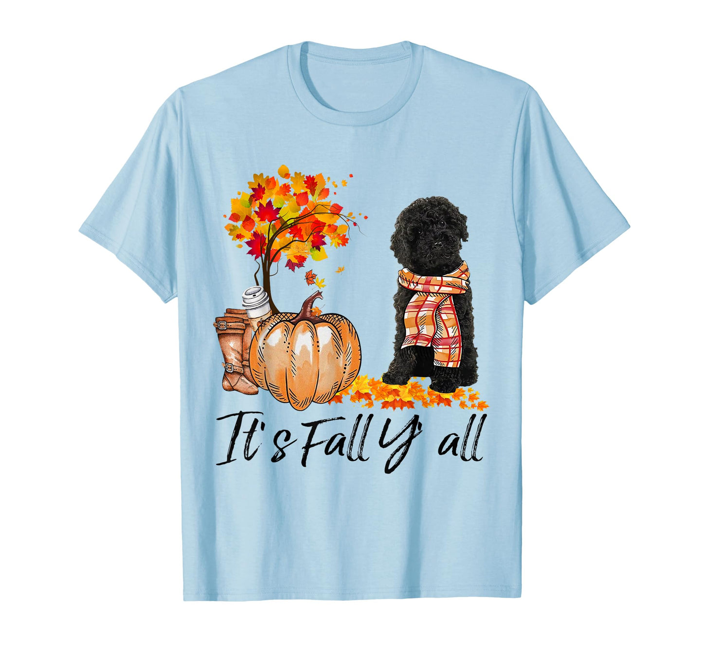Black Labradoodle It's Fall Y'all Pumpkin Autumn Gift T-Shirt
