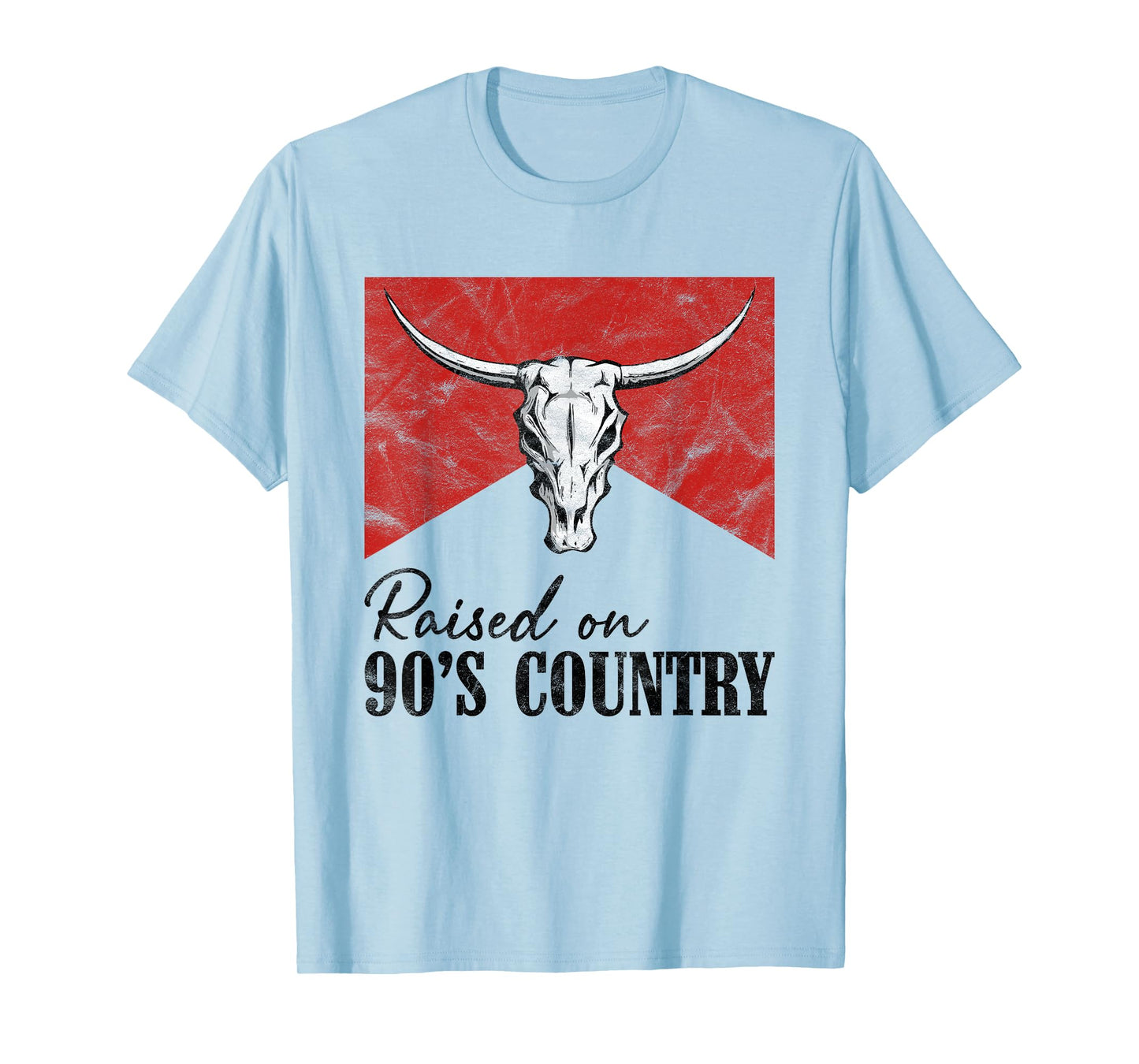 Vintage Western Bull Skull Raised On 90's Country Music T-Shirt