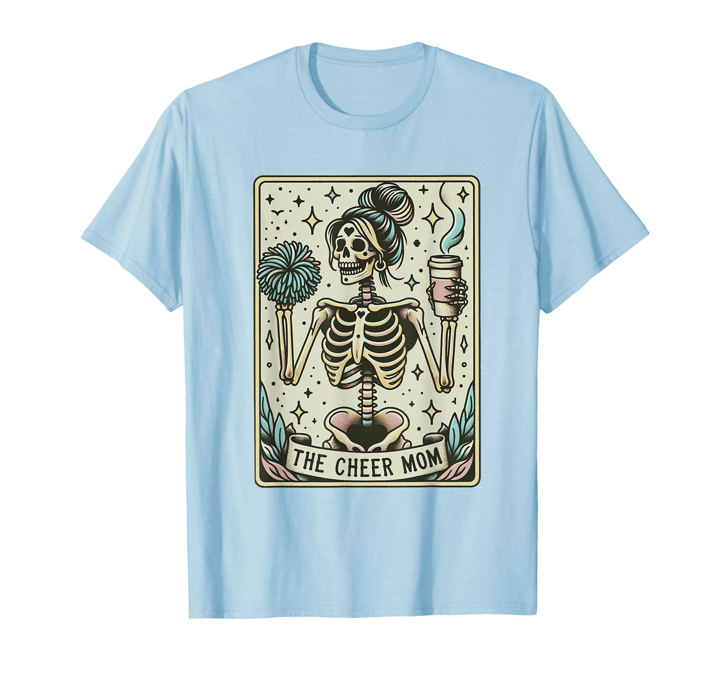 Skeleton Cheer Mom Tarot Card Vintage Funny Cheerleading T-Shirt