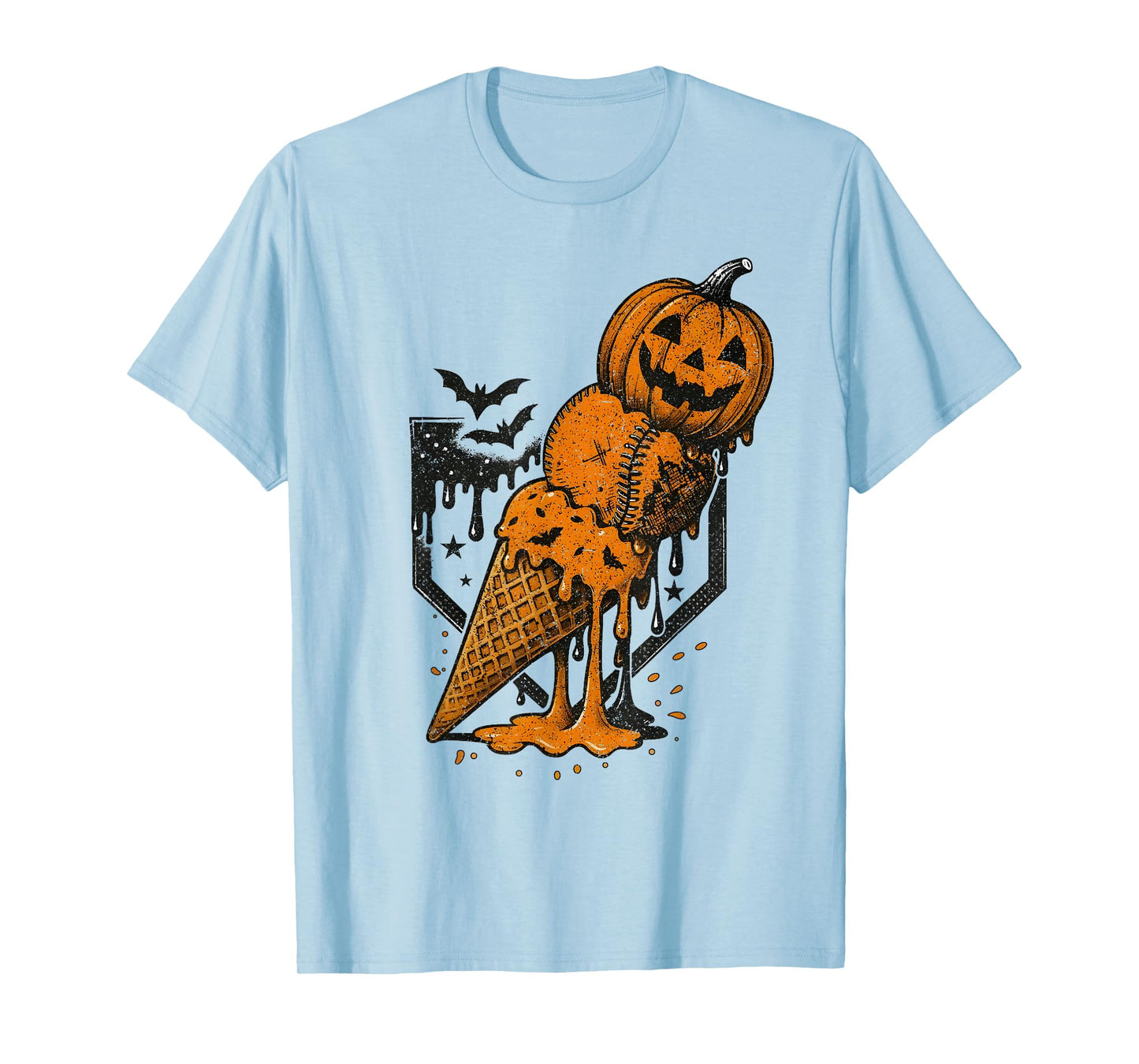 Pumpkin Ice Cream Cone Baseball Home Plate Halloween Season T-Shirt