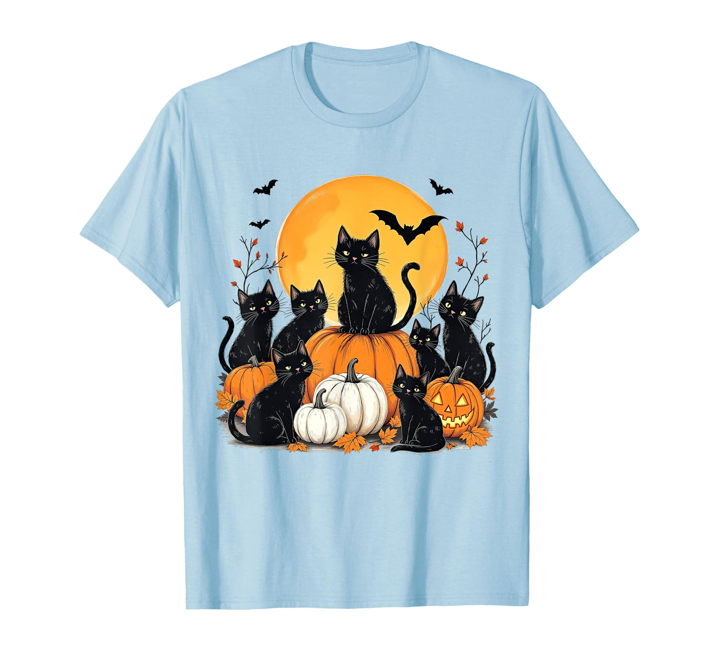 Black Cats Halloween Nights Pumpkin Season Spooky Vibes T-Shirt