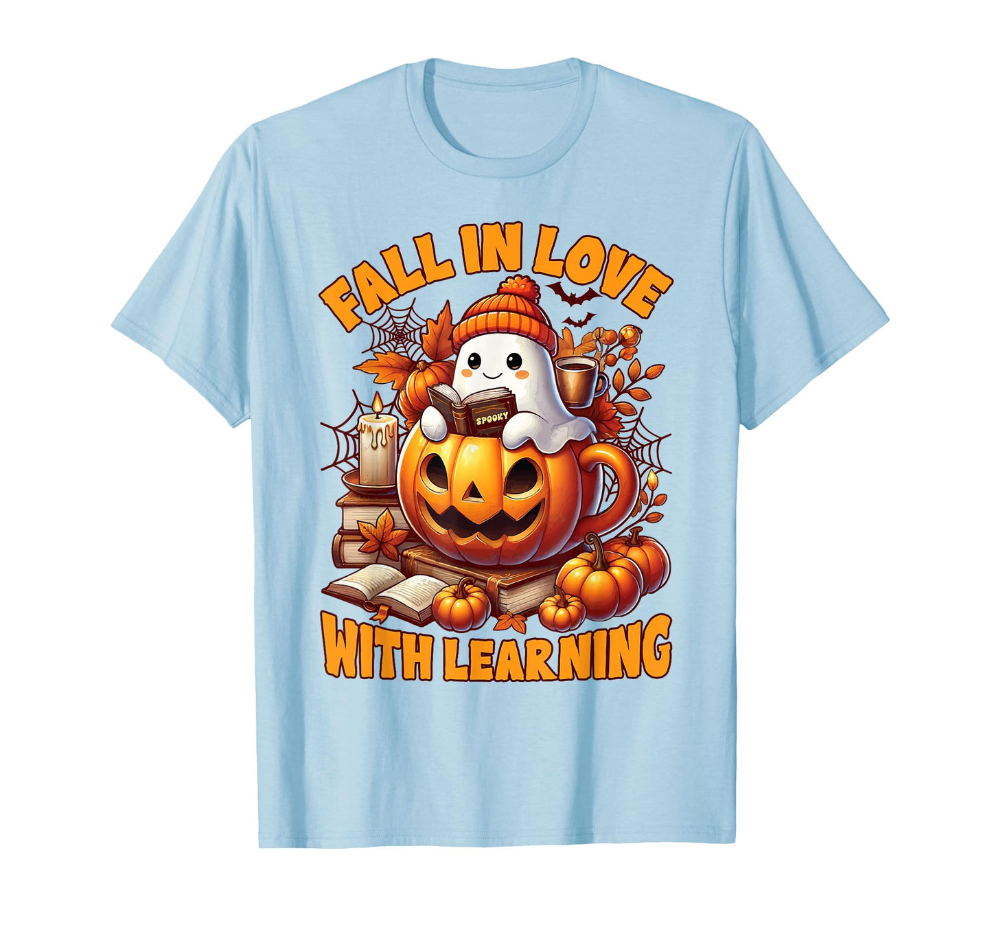 Fall In Love With Learning Cute Ghost Pumpkin Kids Teachers T-Shirt