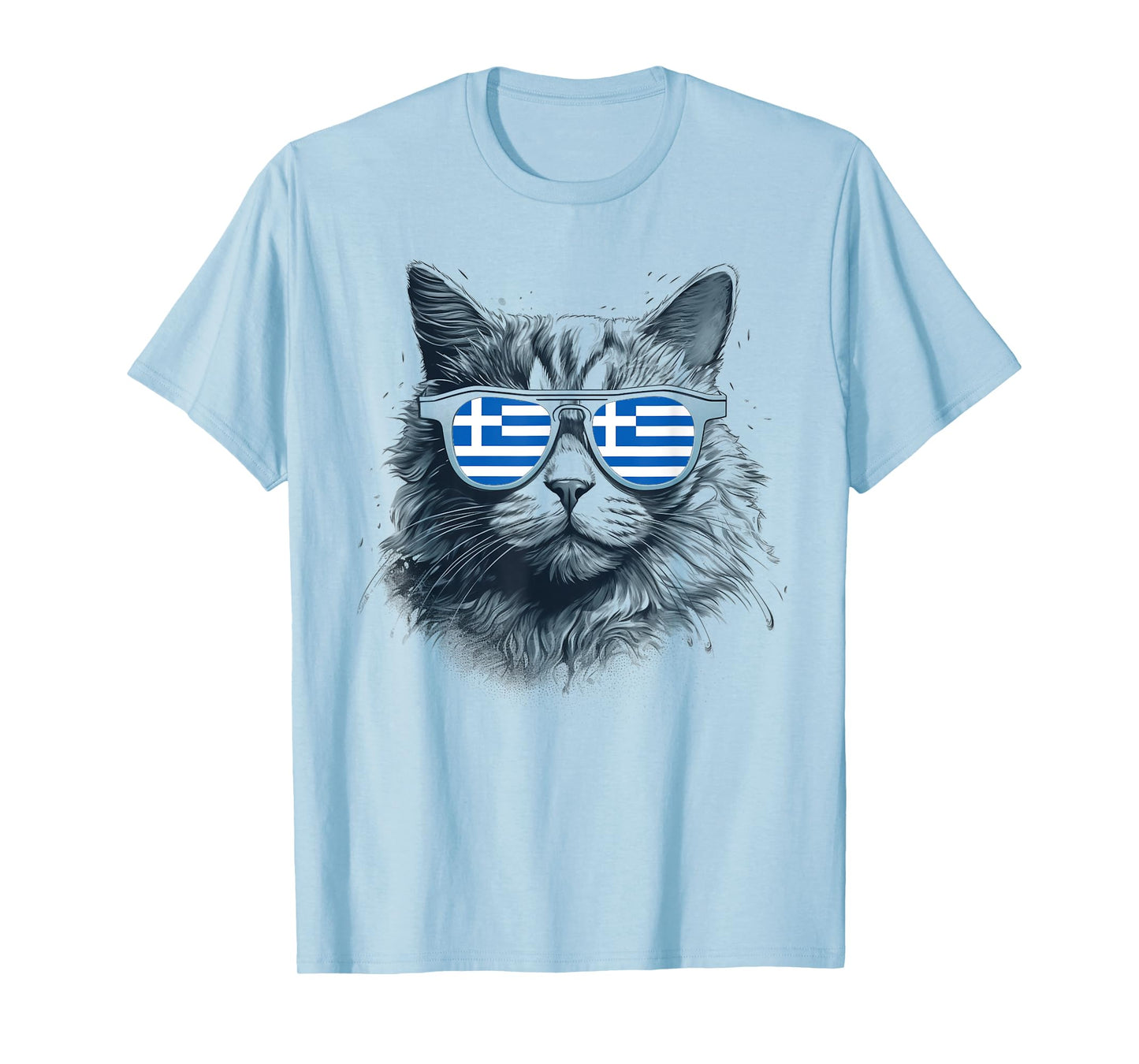 Greek Greece Flag Cat Sunglasses Family Country Funny Men Women Kids T-Shirt