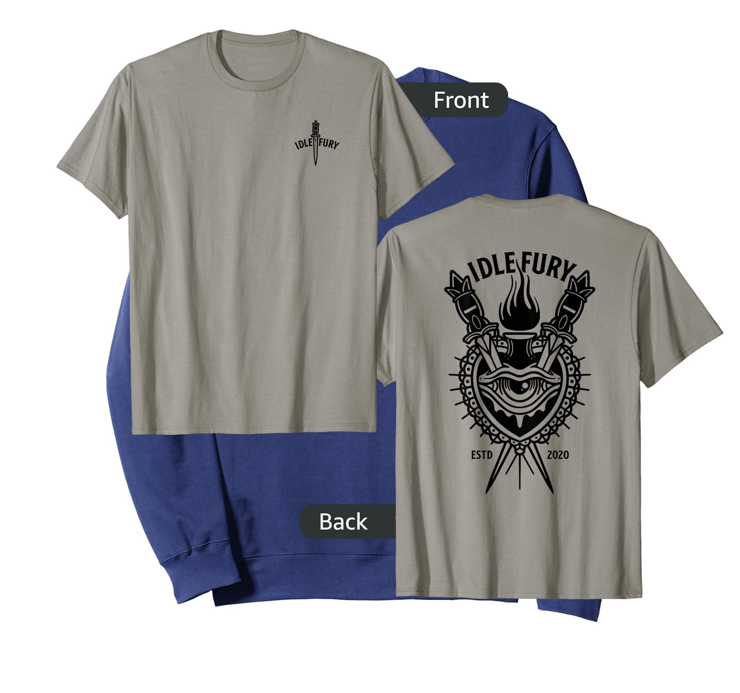 VIEW BACK PRINT Idle Fury Sacred Heart Swords Daggers Tattoo T-Shirt