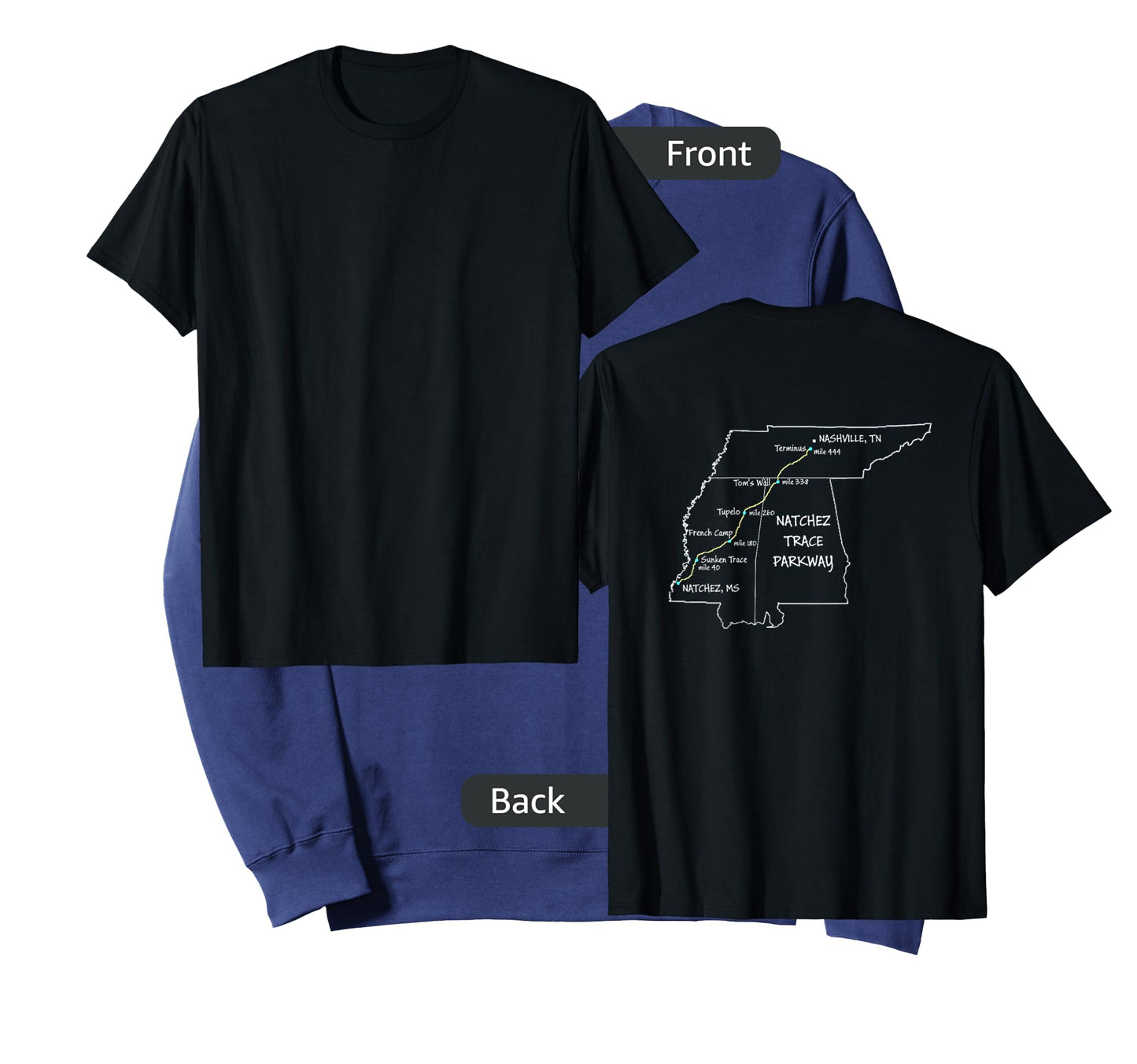Route Map of the Natchez Trace Parkway National Scenic Trail T-Shirt