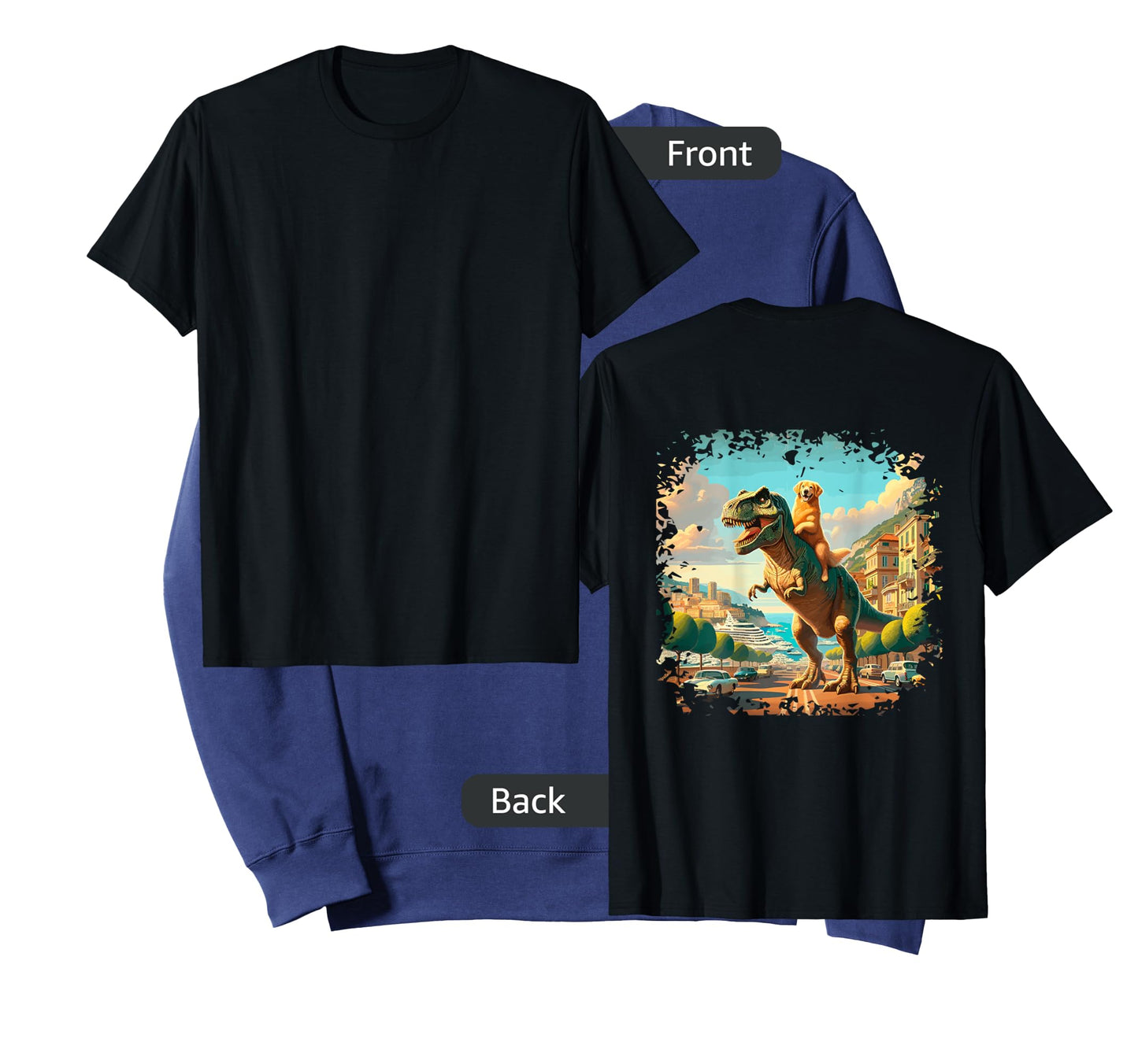Funny Golden Retriever Riding a T-Rex Cool Dino Dog Design T-Shirt for Men Women Kids