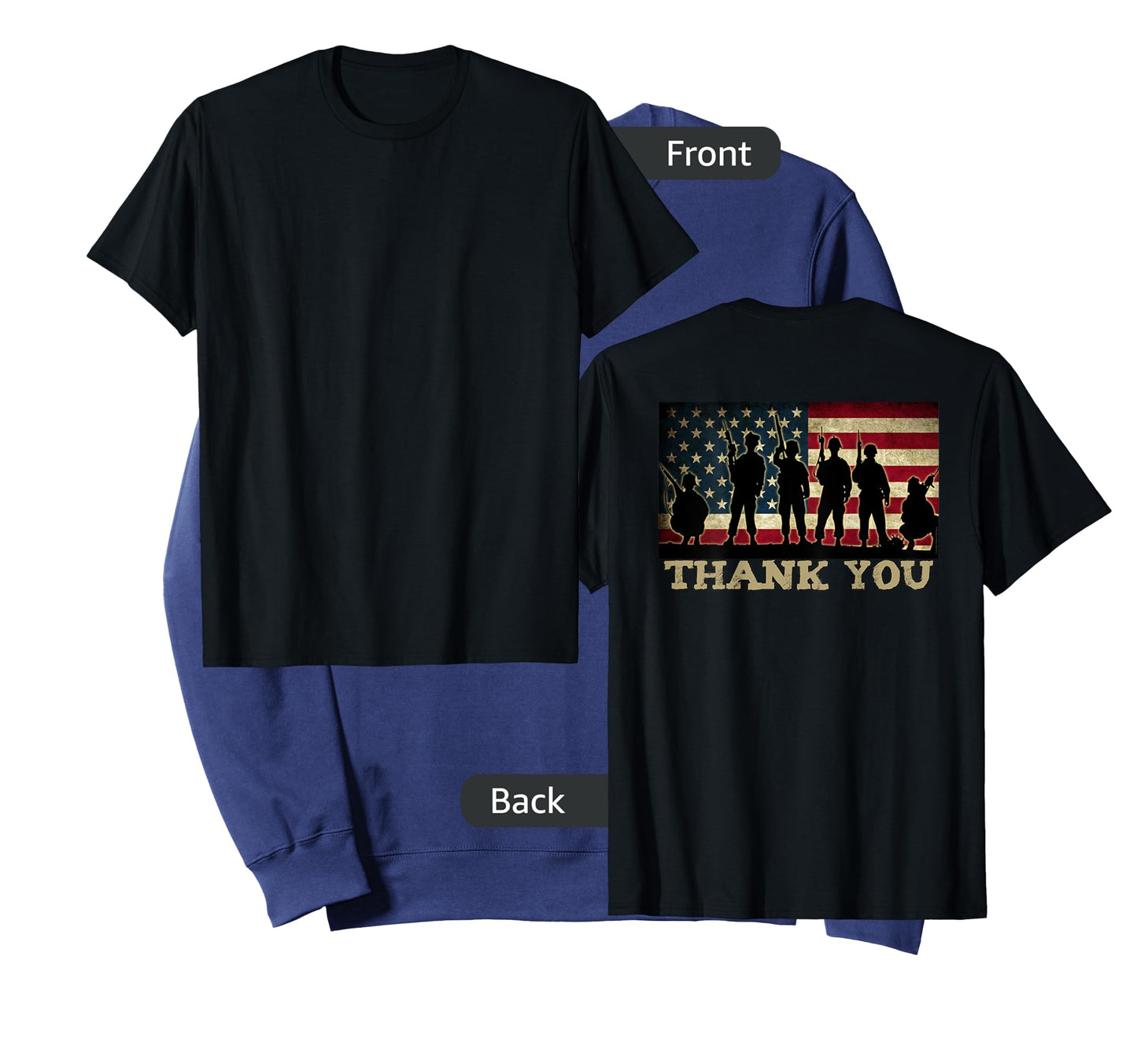 ON BACK THANK YOU Soldiers Veterans American Flag Military T-Shirt for Women Kids Men