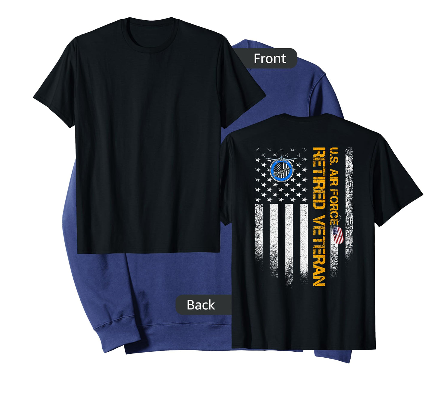 Vintage USA American Flag Proud Retired US Air Force Veteran T-Shirt