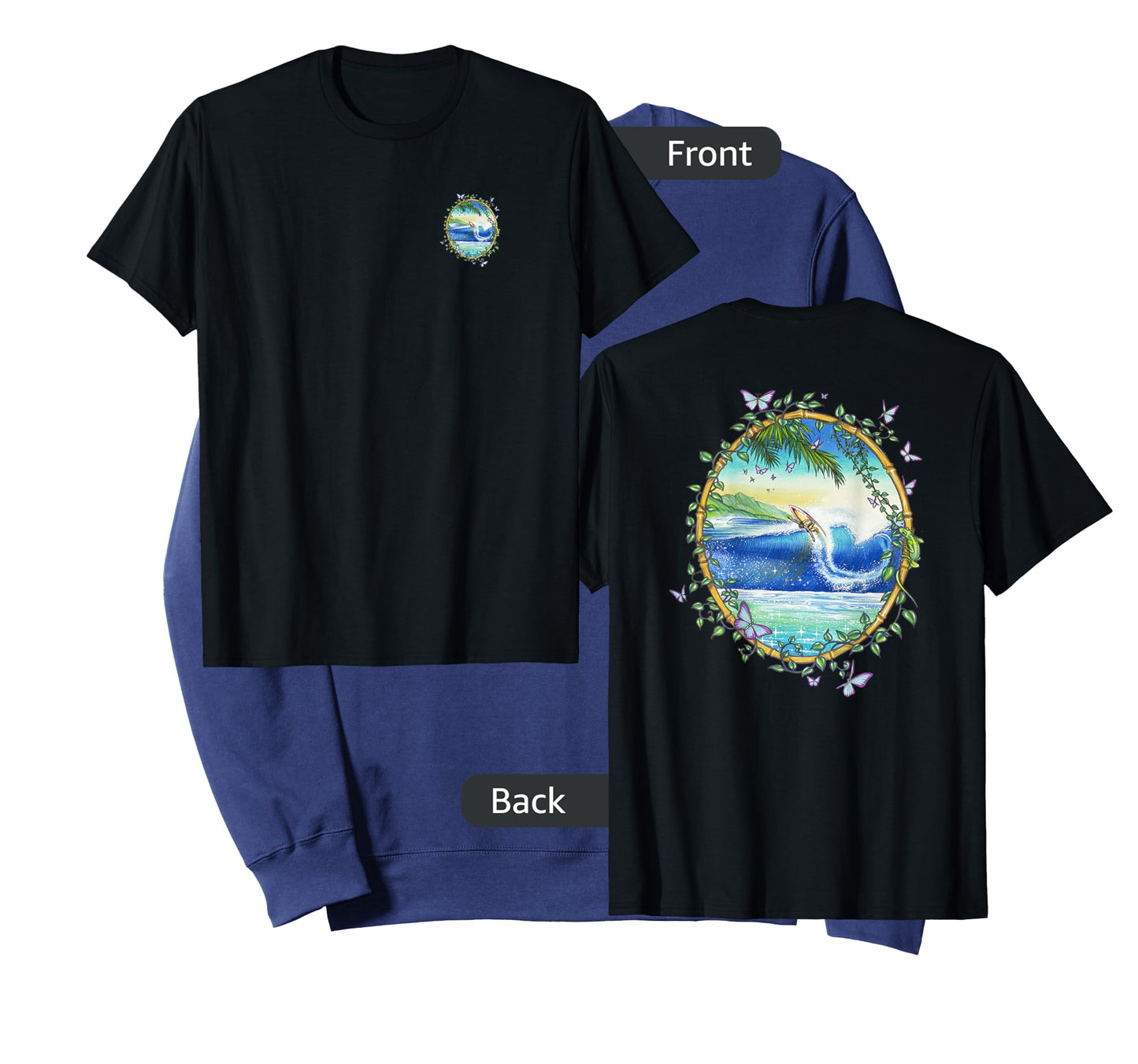 Surfing Front & Back Print Vintage Retro 70's Surf Art T-Shirt