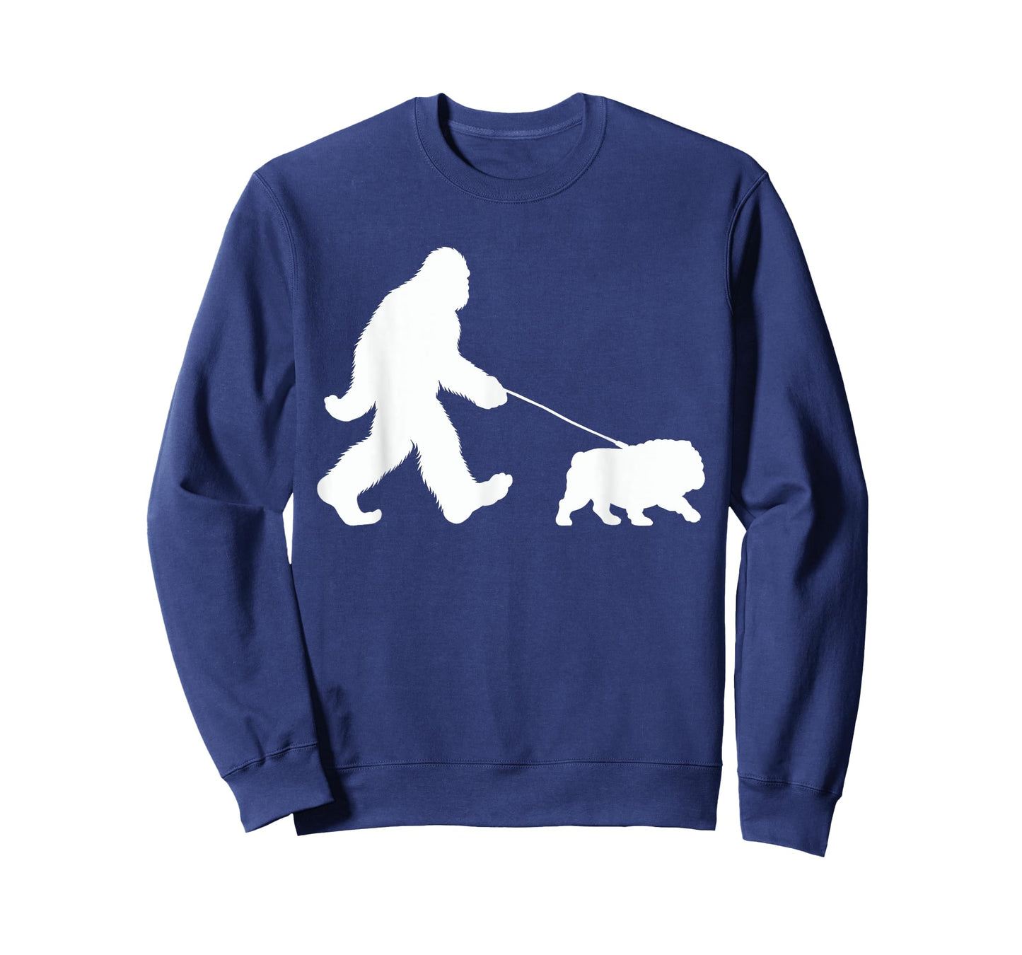 Bigfoot Walking a Dog Funny English Bulldog Lovers Dog Dad T-Shirt for Men Women Girls Kids