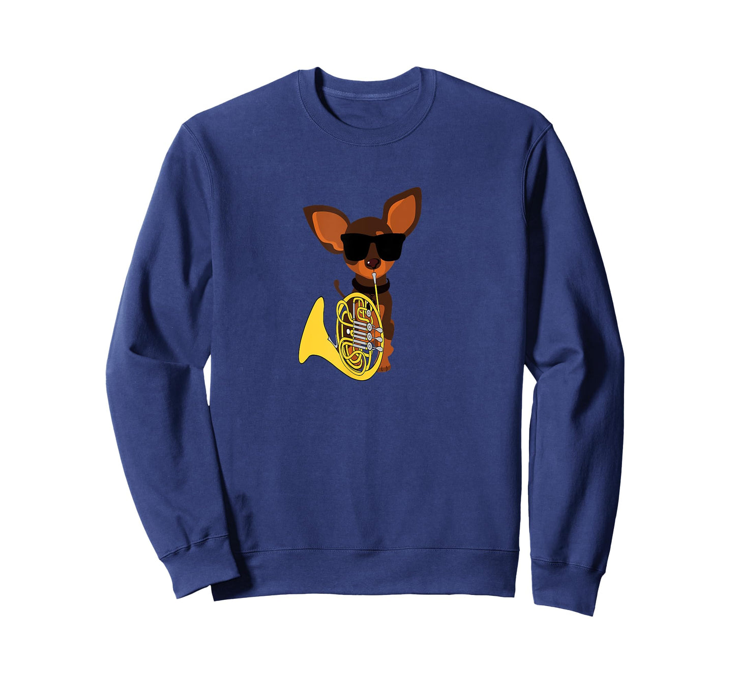 Funny Dog Wearing Sunglasses Playing French Horn T-Shirt for Men Women Kids
