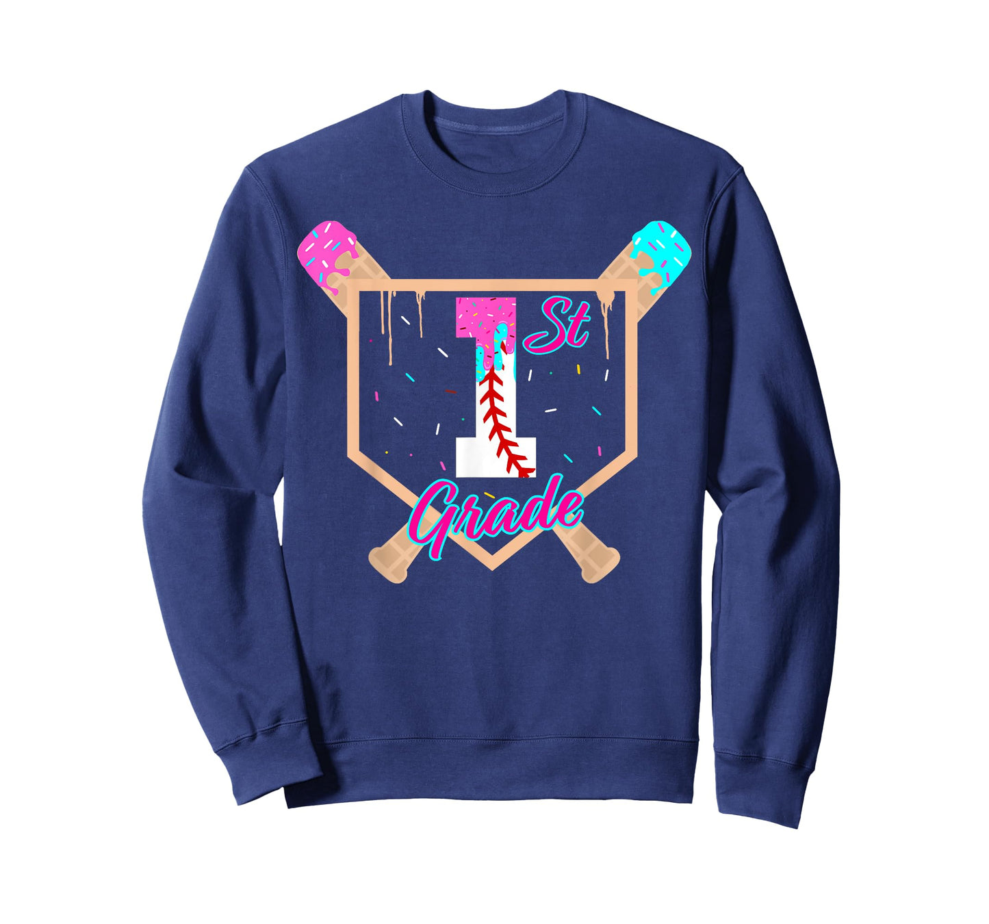 1st Grade Back to School Baseball Ice Cream Drip Home Plate T-Shirt