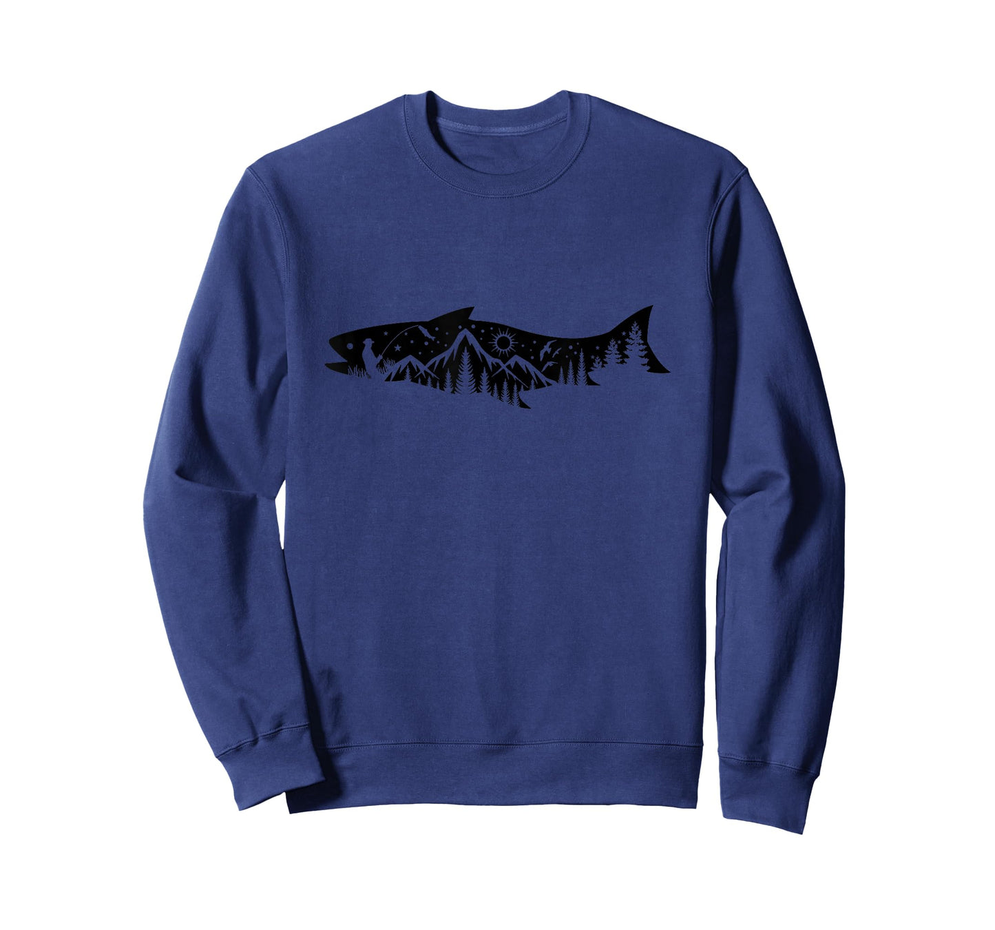 Fishing Forest Mountain Silhouette Outdoor Adventure Fishing T-Shirt