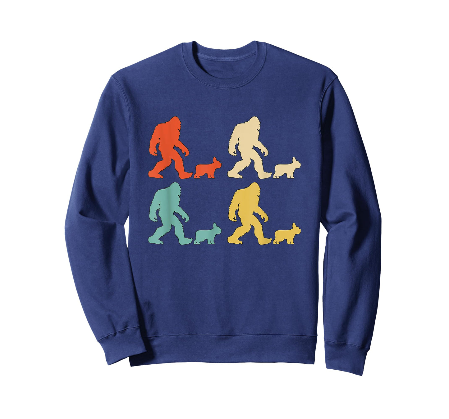 Retro Colors Bigfoot Frenchie Gift Sasquatch French Bulldog Men Women Kids T-Shirt