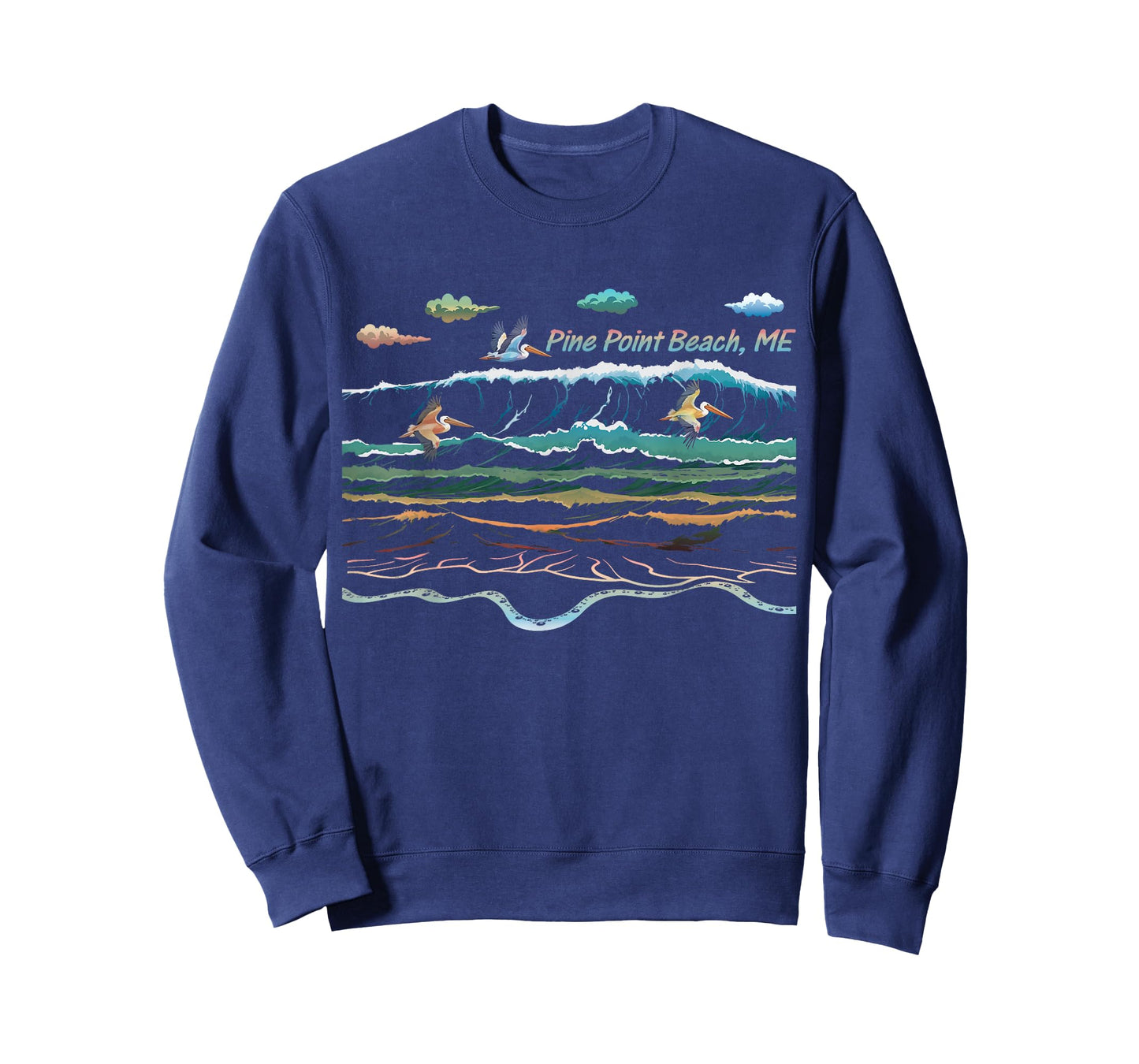 Pine Point Beach ME Beach Maine Beach Waves Pelican Birding T-Shirt