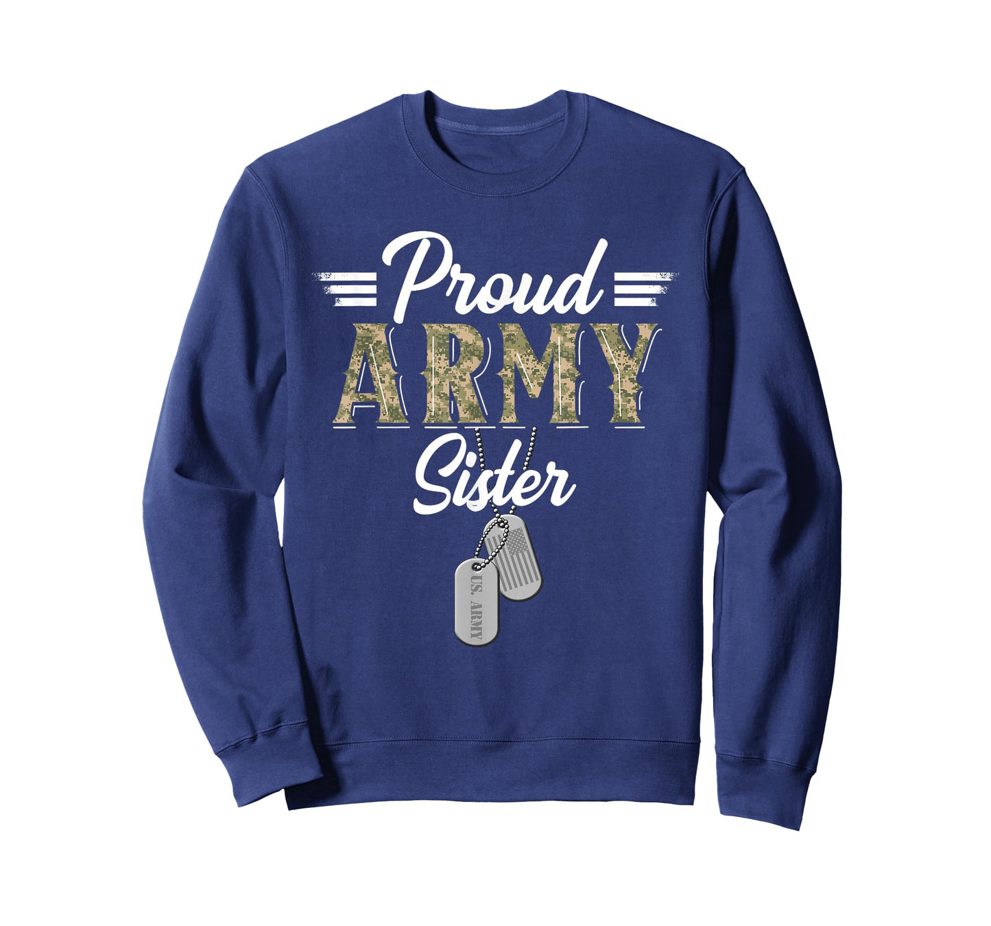 Proud Army Sister Military Sister with Dog Tag US Flag T-Shirt