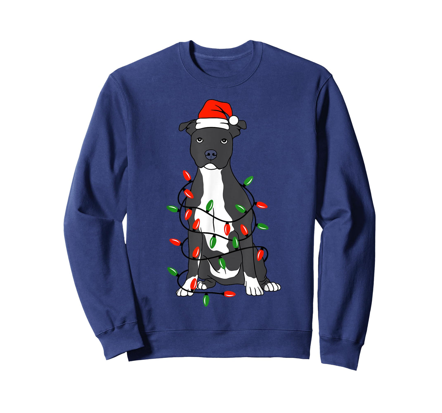 Pittie Pitbull Christmas Santa Hat Lights Xmas Dog Lover T-Shirt