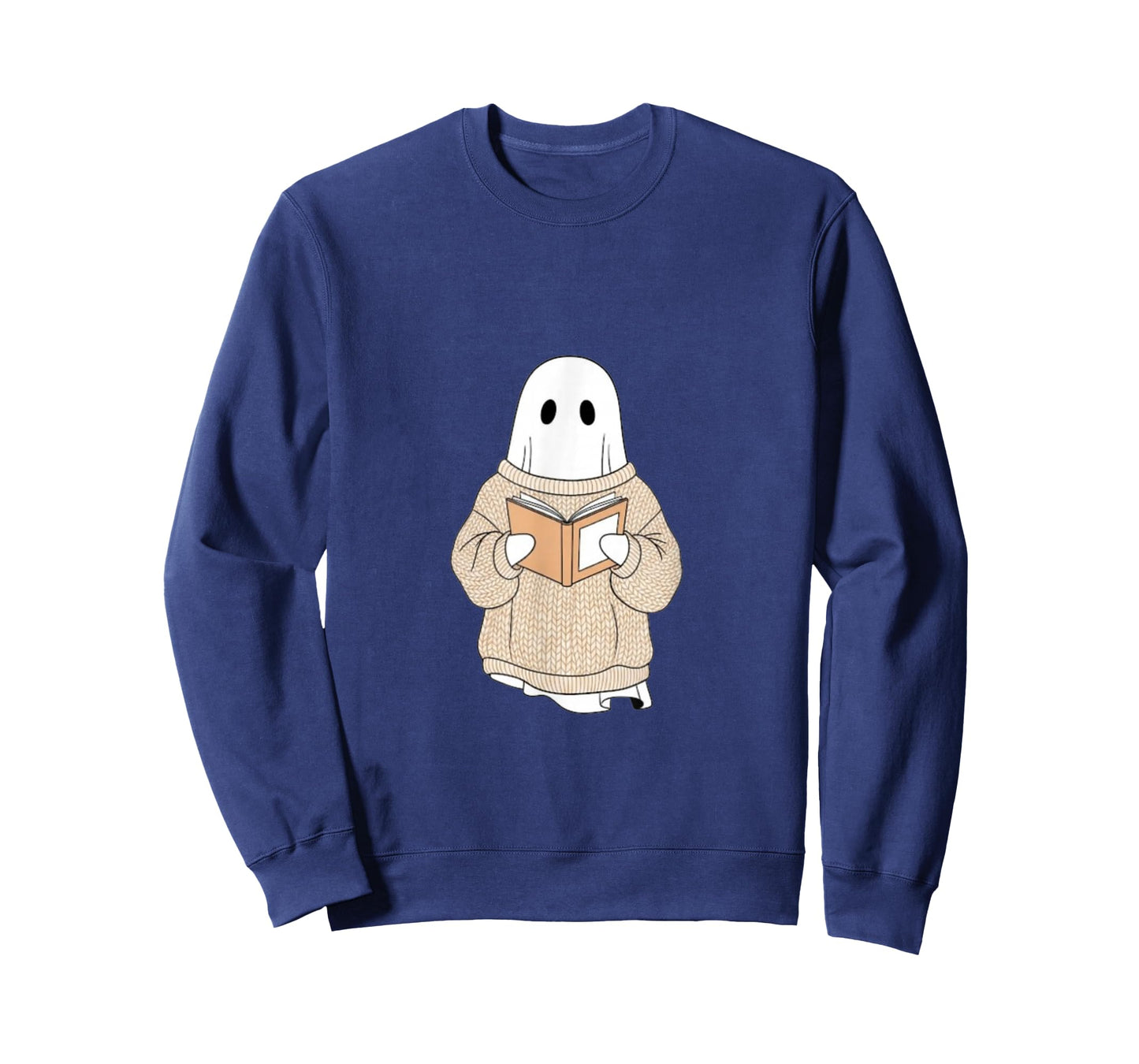 Cute Cozy Ghost Reading a Book, Minimalist Autumn Design T-Shirt