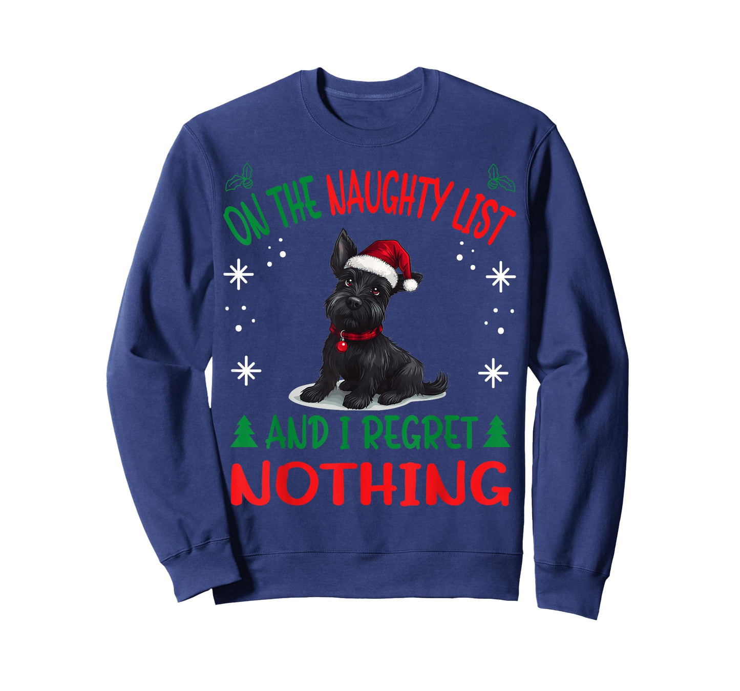 Cute Scottish Terrier Dog Christmas On The Naughty List and T-Shirt