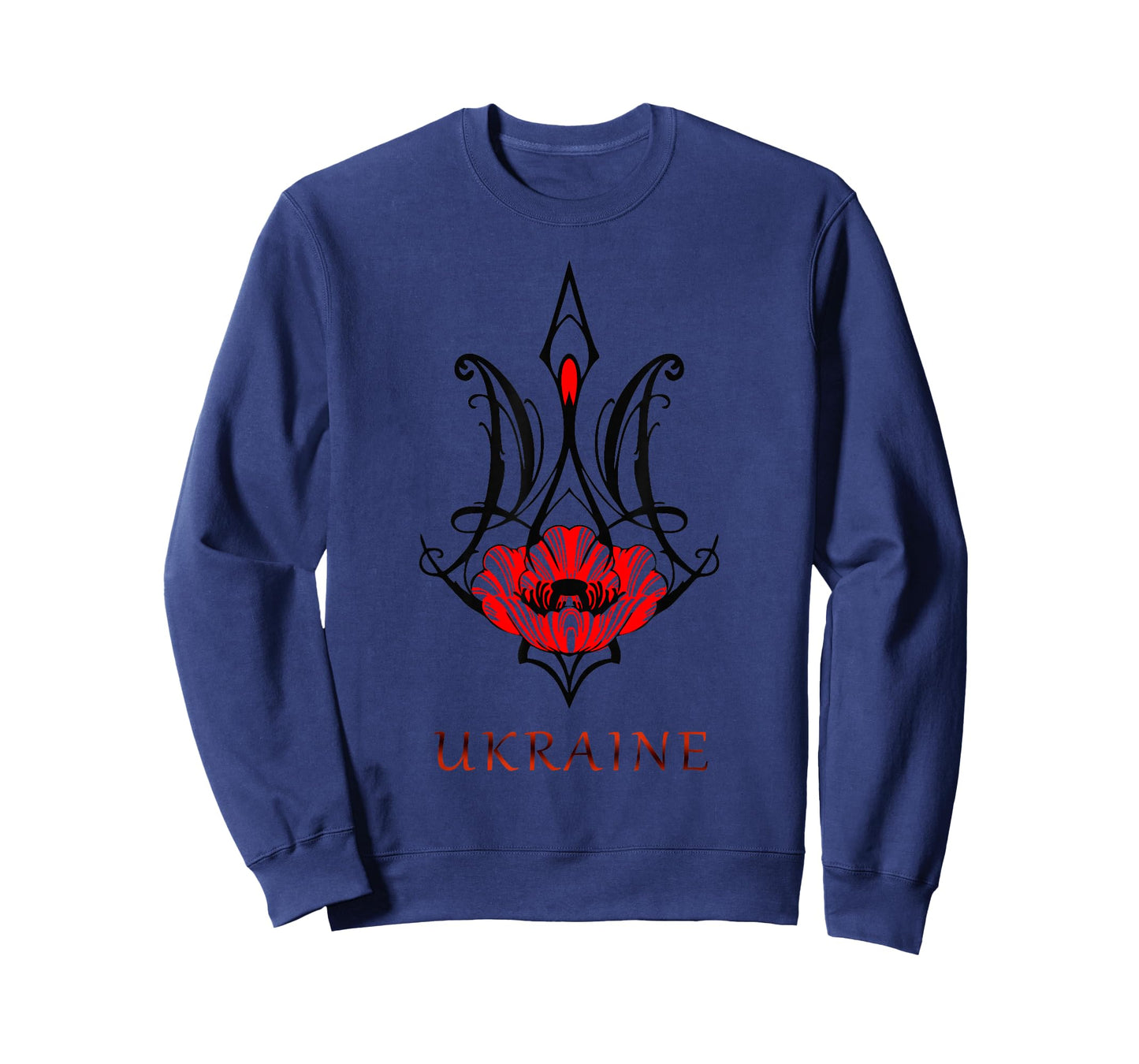 Ukraine Black Coat Arms with Poppy Trident Tryzub Ukrainian T-Shirt