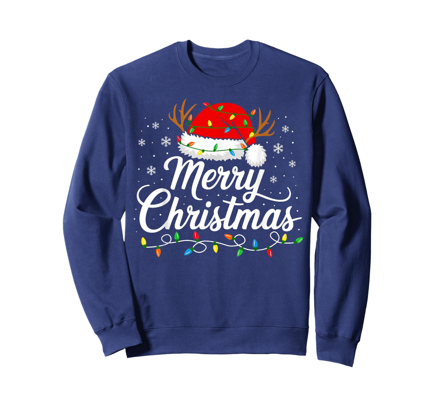 Merry Christmas Lights Red Santa Hat Xmas Family Men Women T-Shirt