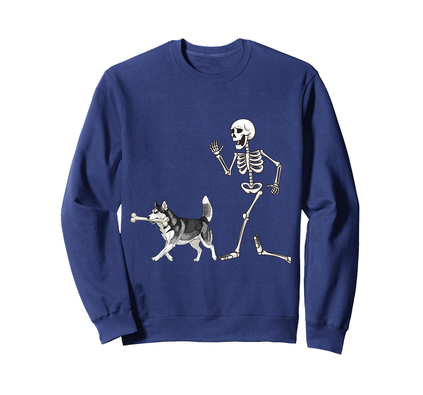 Funny Halloween Siberian Husky and Skeleton T-Shirt