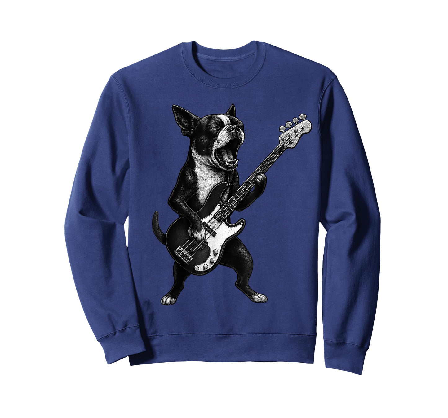 Boston Terrier Playing Bass Guitar Rock Music Dog Lover T-Shirt