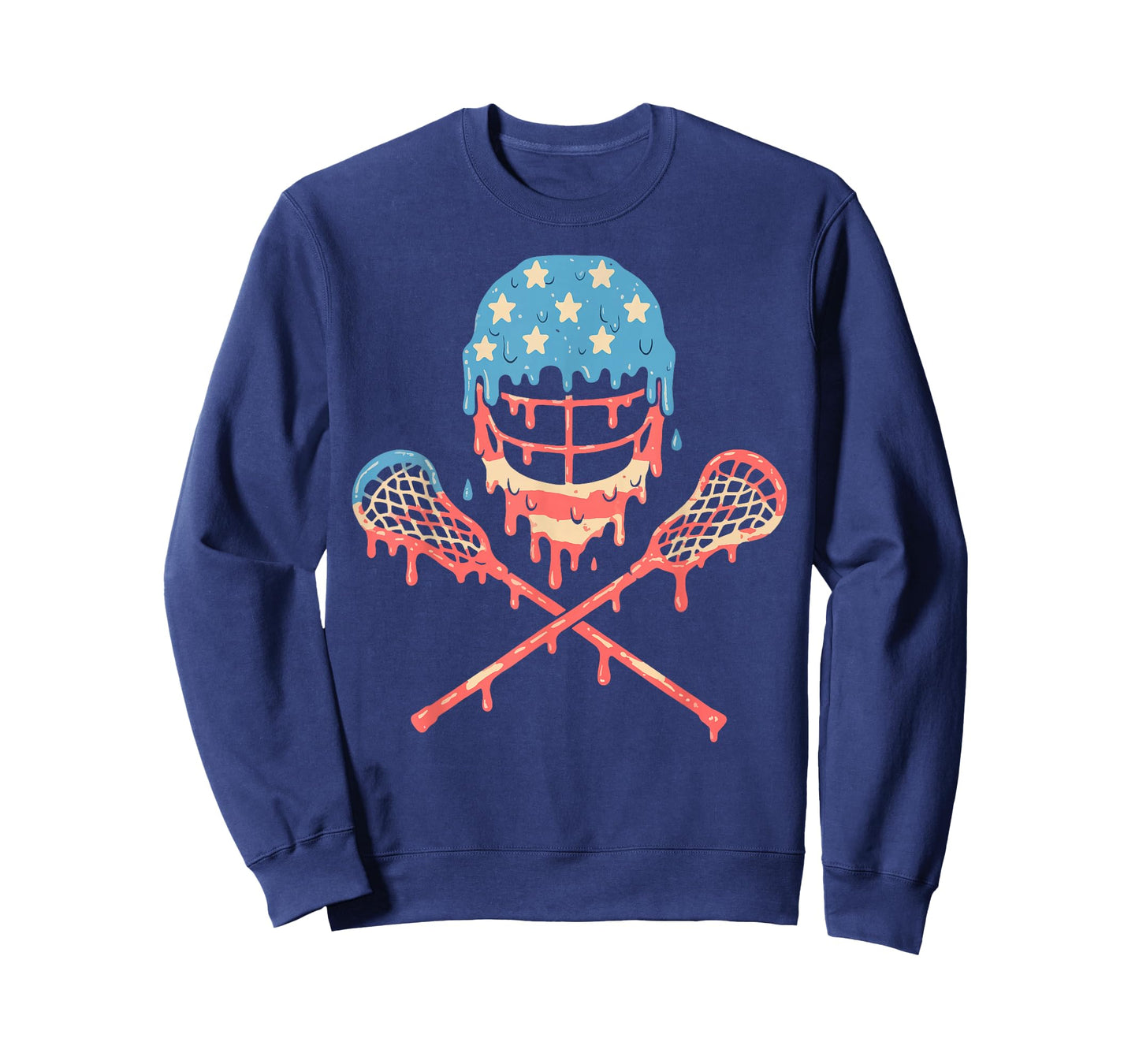 Lacrosse American Flag Drip Helmet Lax Sticks Ice Cream T-Shirt