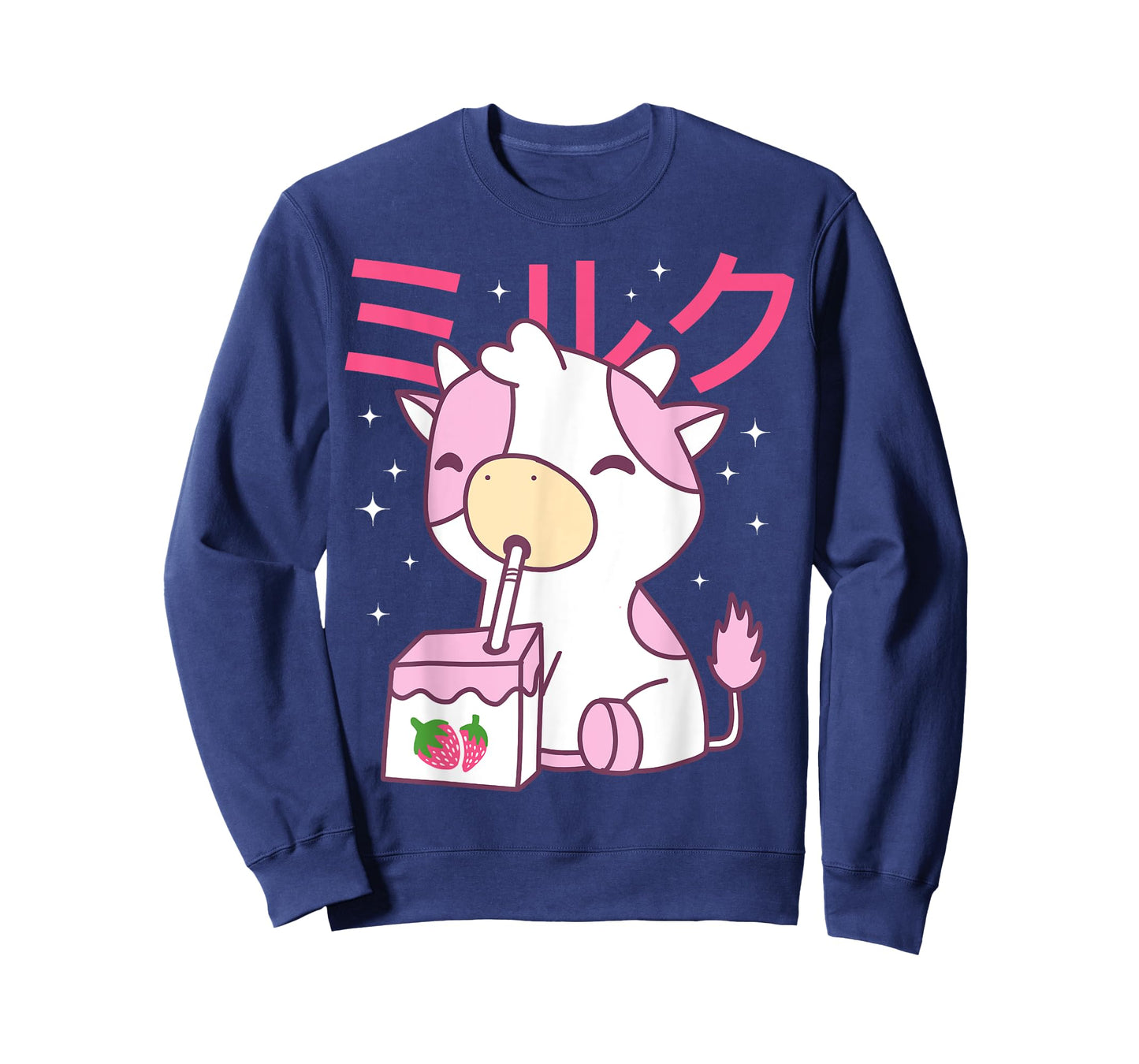 Strawberry Milk Drinking Cute Kawaii Cow T-Shirt