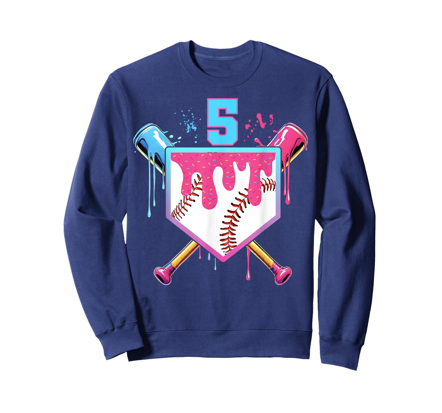 Baseball 5 Year Old Ice Cream Drip 5th Birthday Boy Number 5 T-Shirt