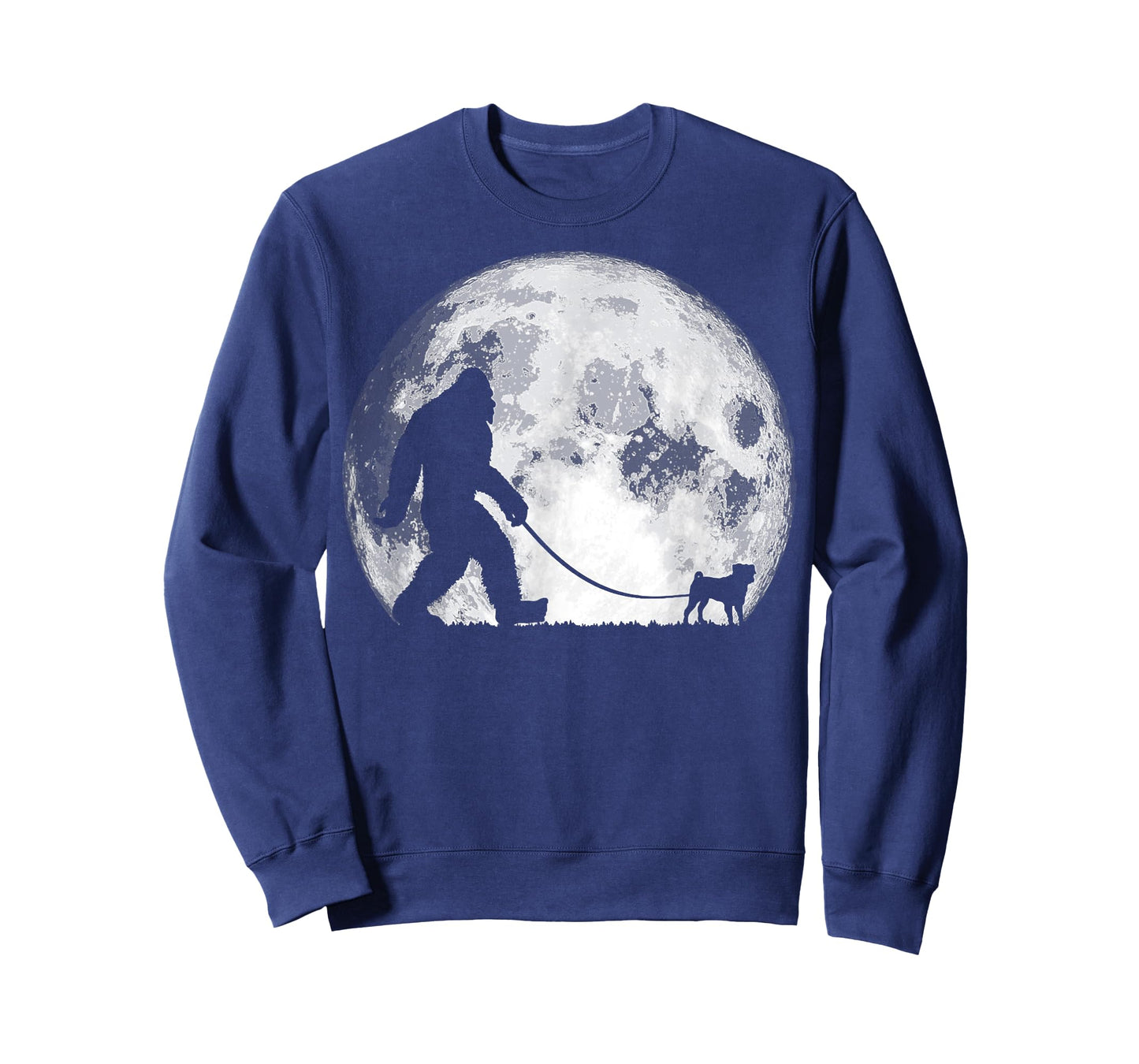 Bigfoot & Pug Funny Night Time Dog Walking Graphic T-Shirt for Men Women