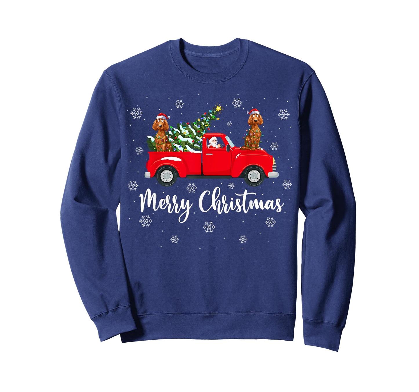 Santa Claus Riding Red Truck Irish Setter Dog Christmas T-Shirt