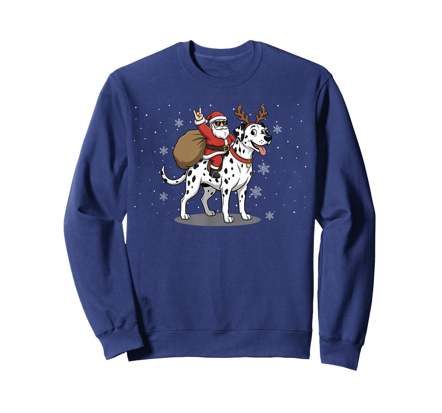 Santa Riding Dalmatian Dog Lover Deer Xmas Kids Women Men T-Shirt