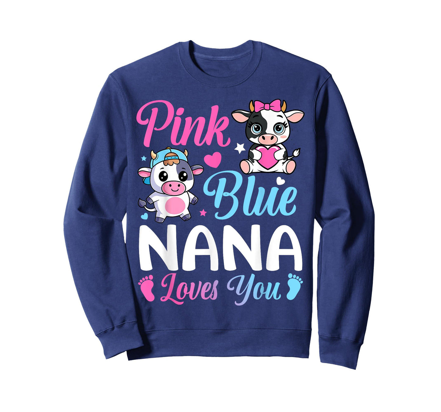 Pink Or Blue Nana Loves You Cow Gender Reveal Family T-Shirt